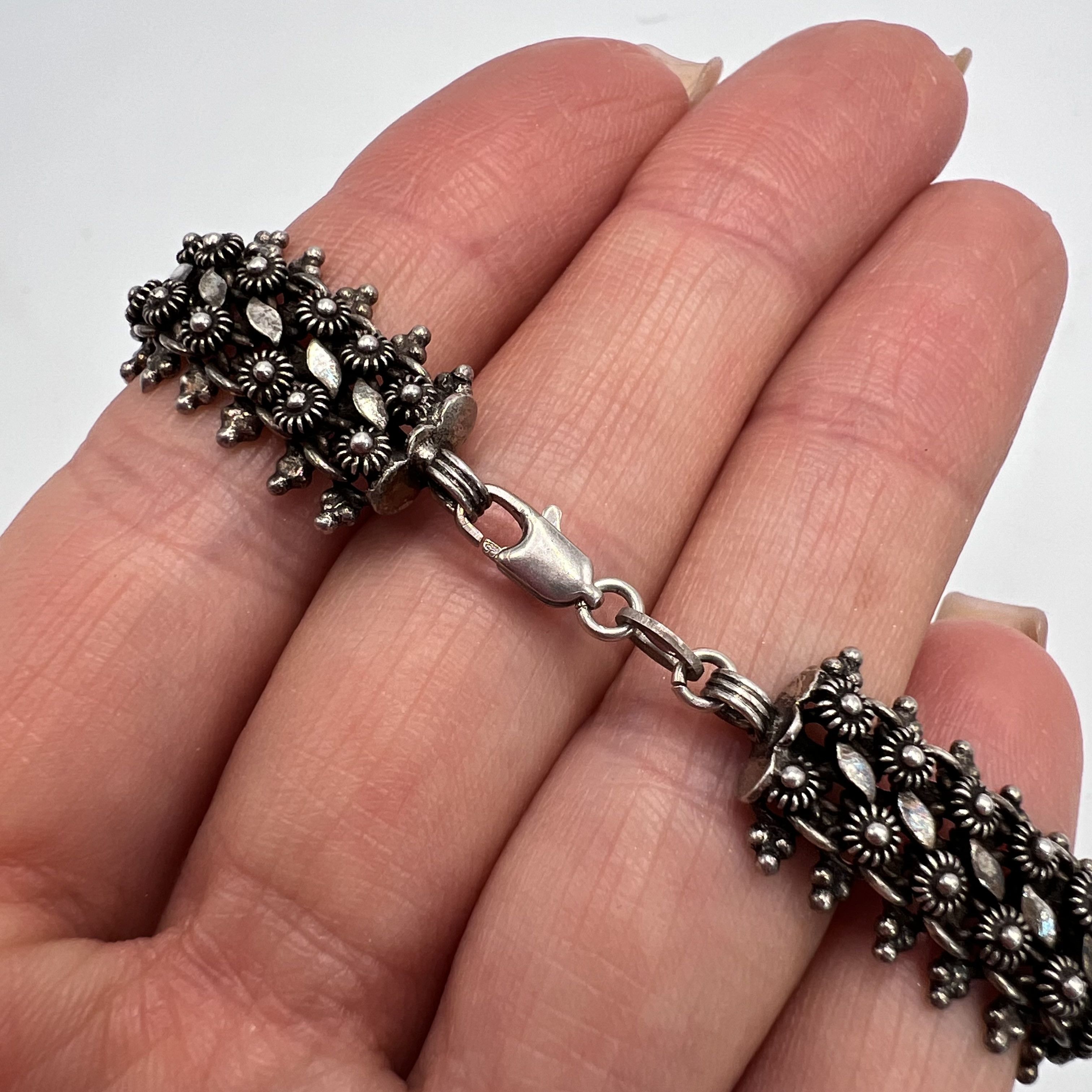 Sterling Silver Vintage Bracelet Chain Black Sterling Silver 925 Jewelry Size ONE SIZE - 5 Thumbnail