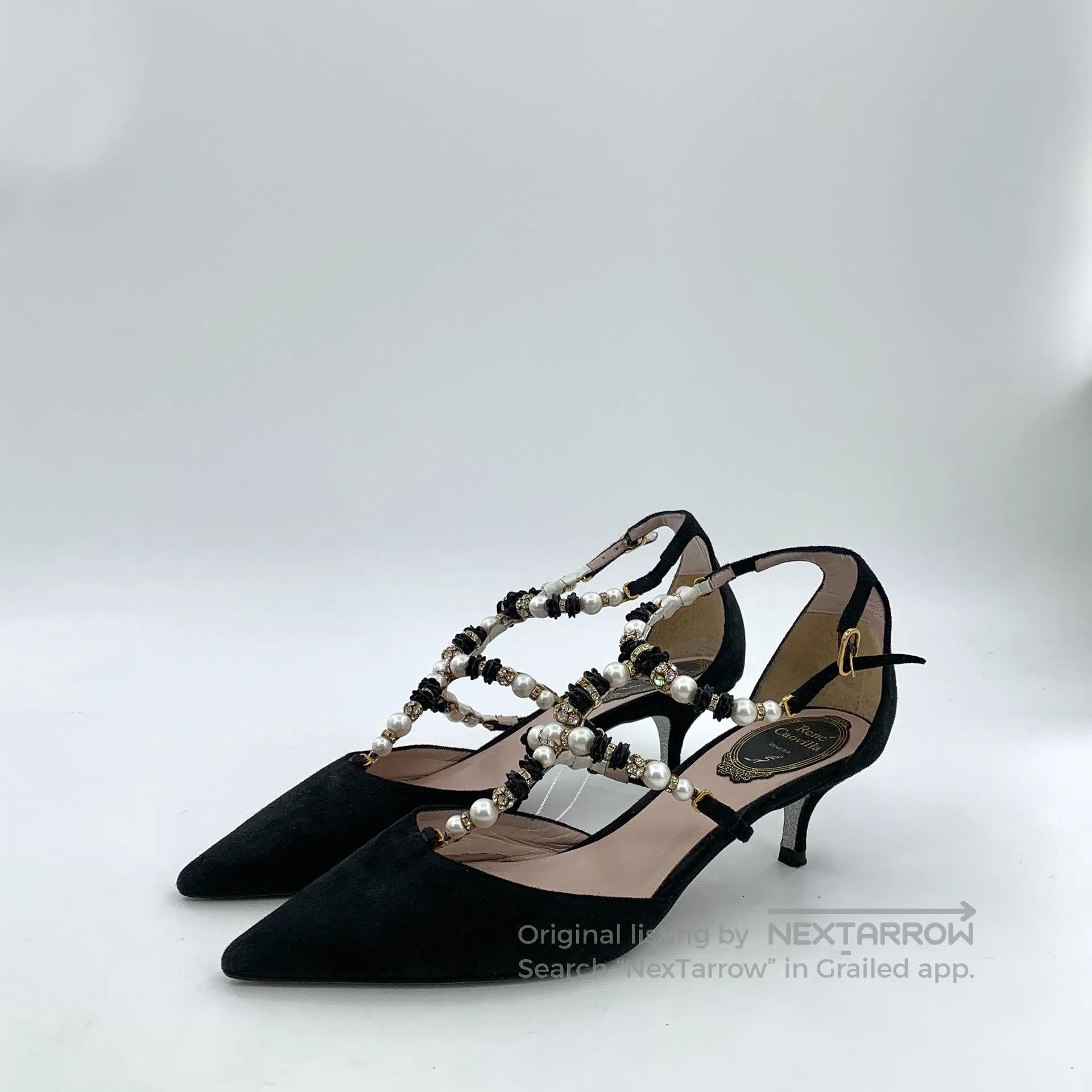Rene Caovilla Rene Caovilla Black Pearl Beaded Stiletto High Heel Mule S Size US 7.5 / IT 37.5 - 1 Thumbnail