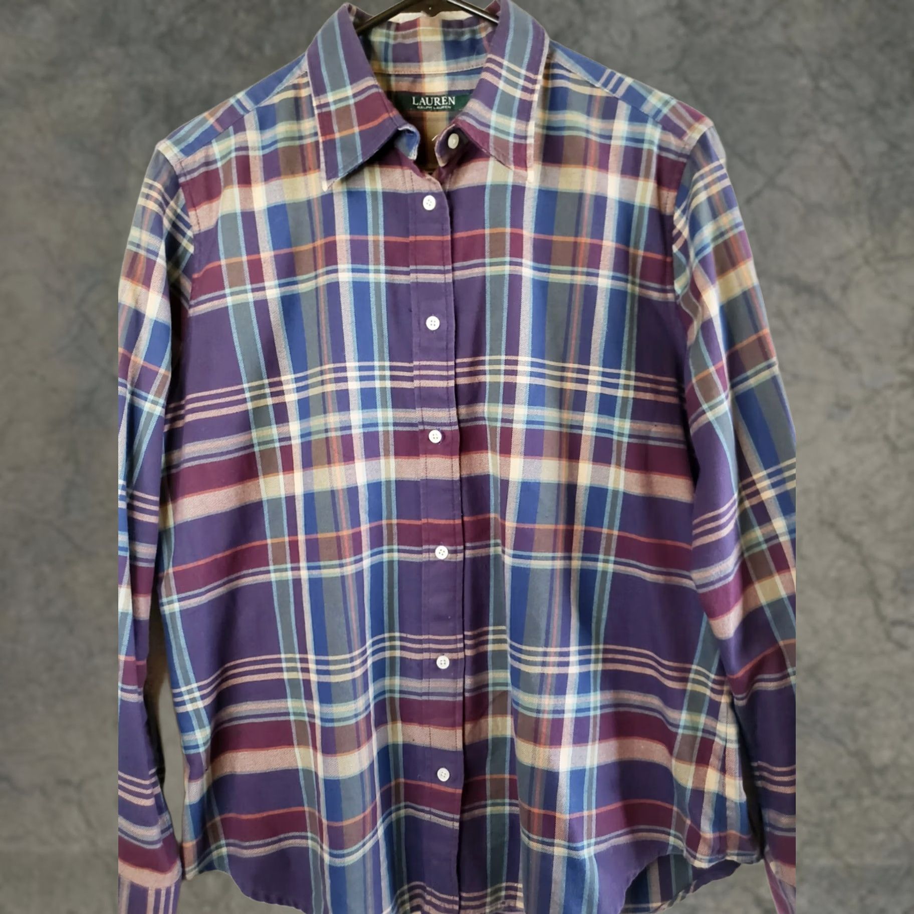 Ralph Lauren Lauren Ralph Lauren Shirt Women's L Button Up Plaid Purple Green Multicolored Casual LRL Shirt Size L / US 10 / IT 46 - 1 Thumbnail