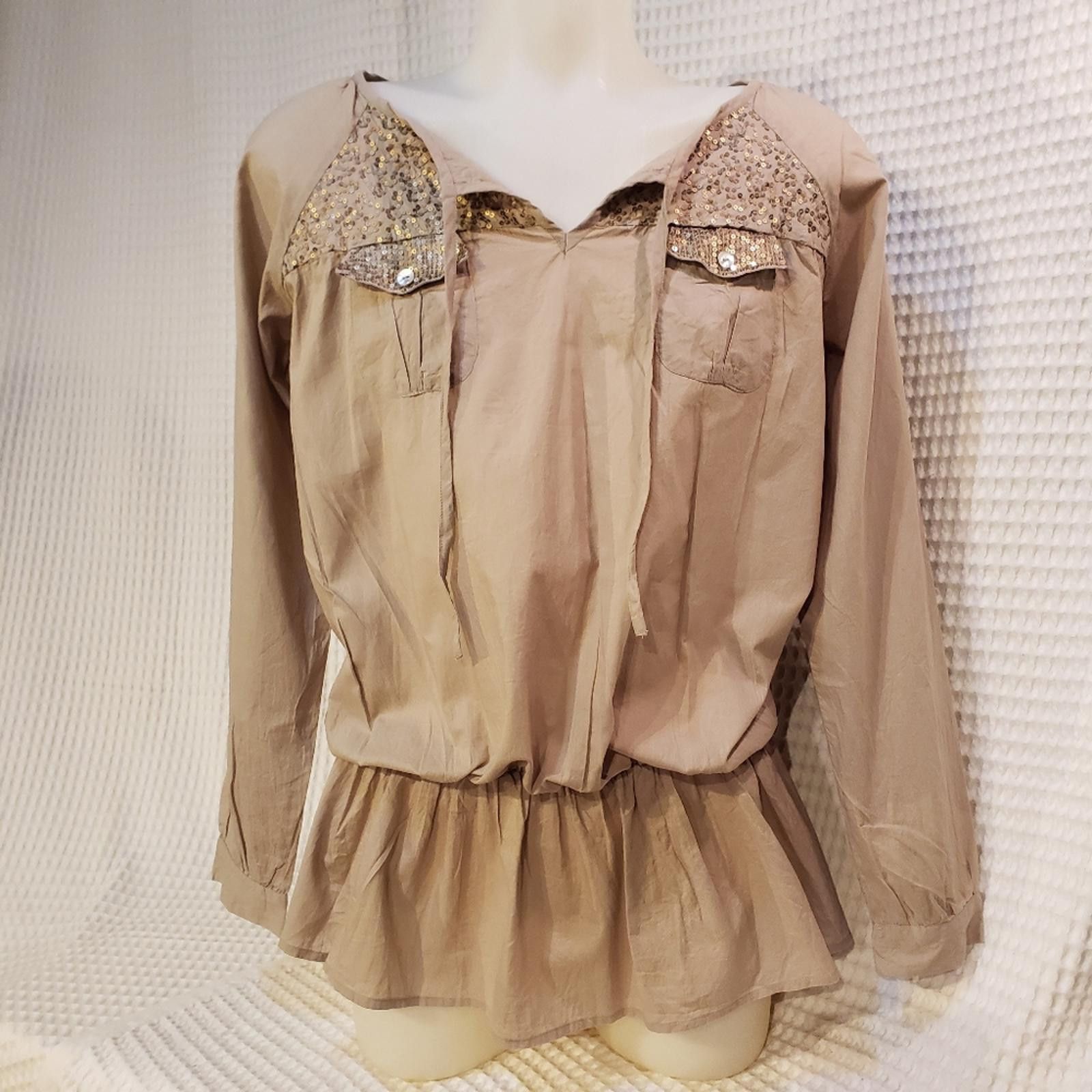 Other Romeo & Juliet Couture -Tan with Sequin Peplum Top Size L / US 10 / IT 46 - 4 Thumbnail