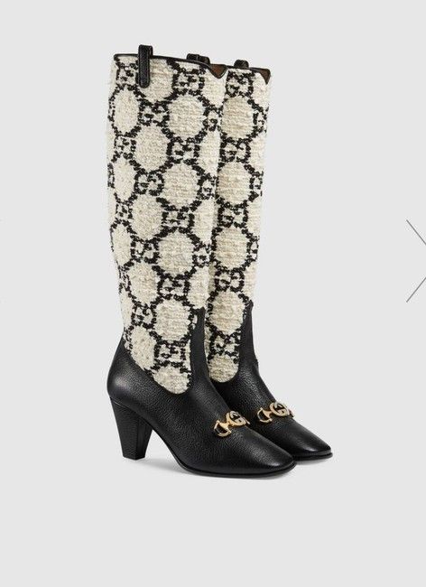 image of Nib Gucci Zumi Tweed/leather Boots It 36.5 in Black White, Women's