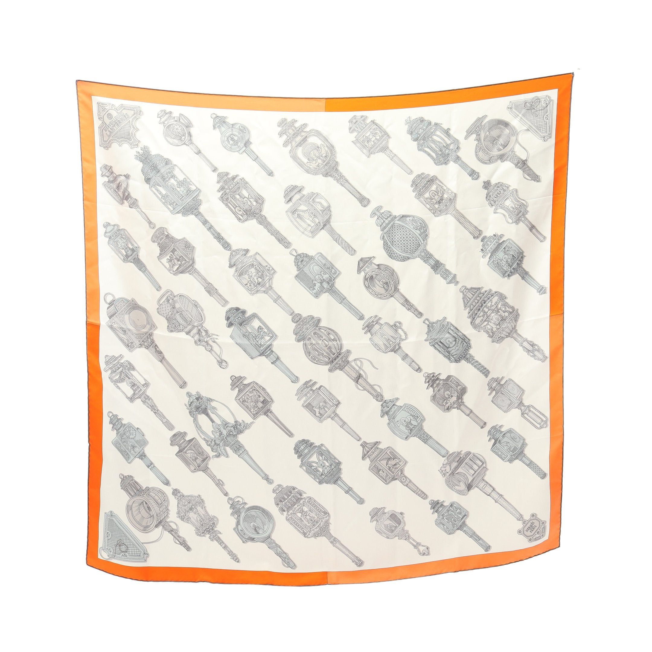 Hermes Hermes Carres 90 Merveilleuses Lanternes Scarf Silk Off White Orange Gray Size ONE SIZE - 1 Thumbnail