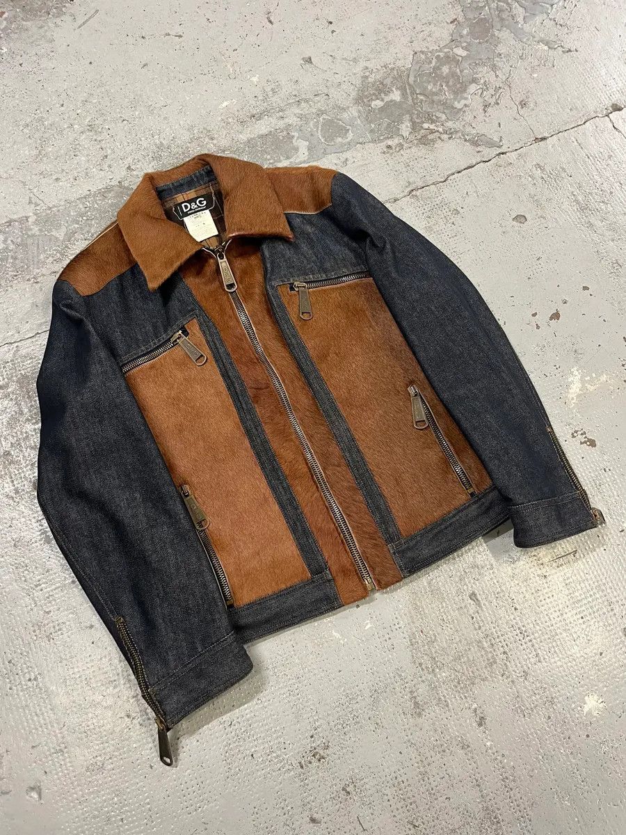 Dolce & Gabbana AW2005 Dolce & Gabbana Hybrid Blue Denim & Brown Pony Hair Jacket Size US M / EU 48-50 / 2 - 4 Thumbnail
