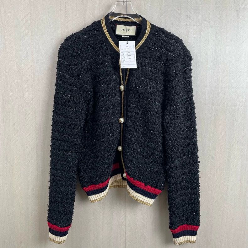 Gucci GucciBlack striped pearl buckle long-sleeved knitted cardig Size M / US 6-8 / IT 42-44 - 1 Thumbnail