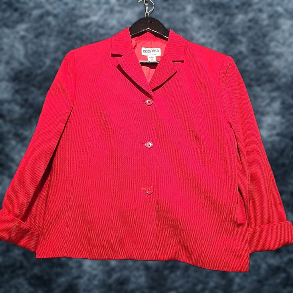 Pendleton VINTAGE Pendleton Jacket Size 14 Red Short Cropped Button Womens Size 36" / US 14 / IT 50 - 1 Thumbnail
