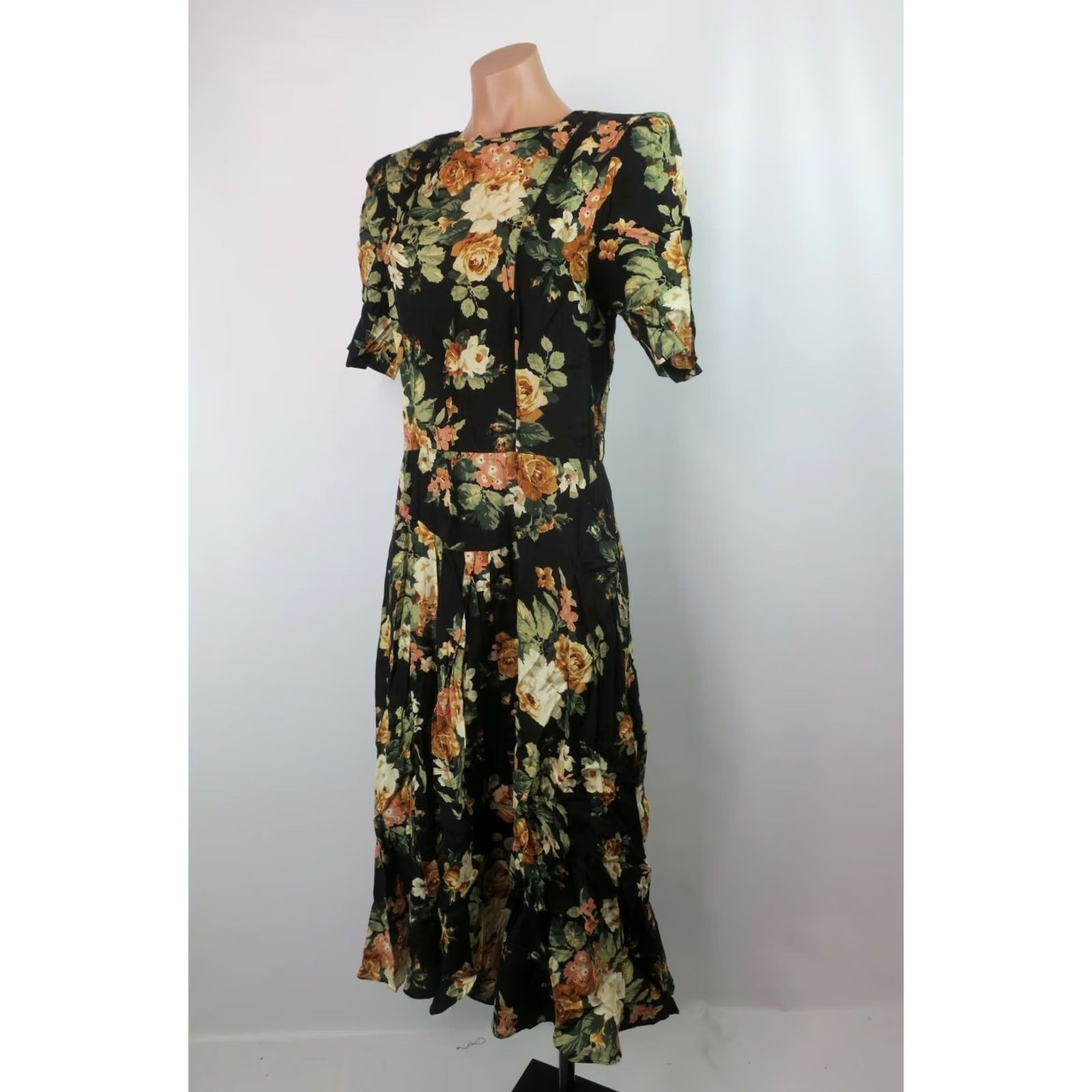 Vintage VINTAGE Ed Michaels Sundress Shirt? Maxi Flare Rayon Floral Black Sleeveless 7/8 1990s Womens Girls? Size M / US 6-8 / IT 42-44 - 7 Thumbnail