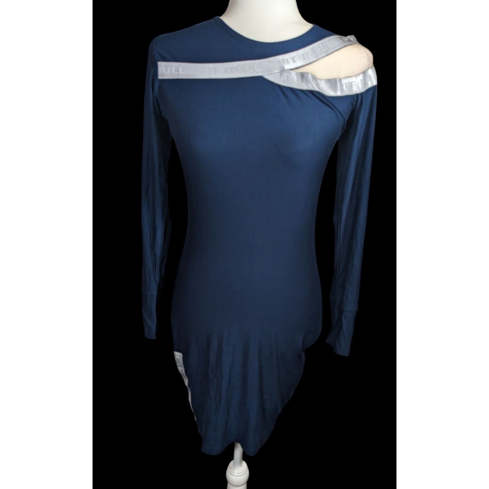 Pitbull Jeans Sporty Blue And Silver Bodycon Dress With Mesh