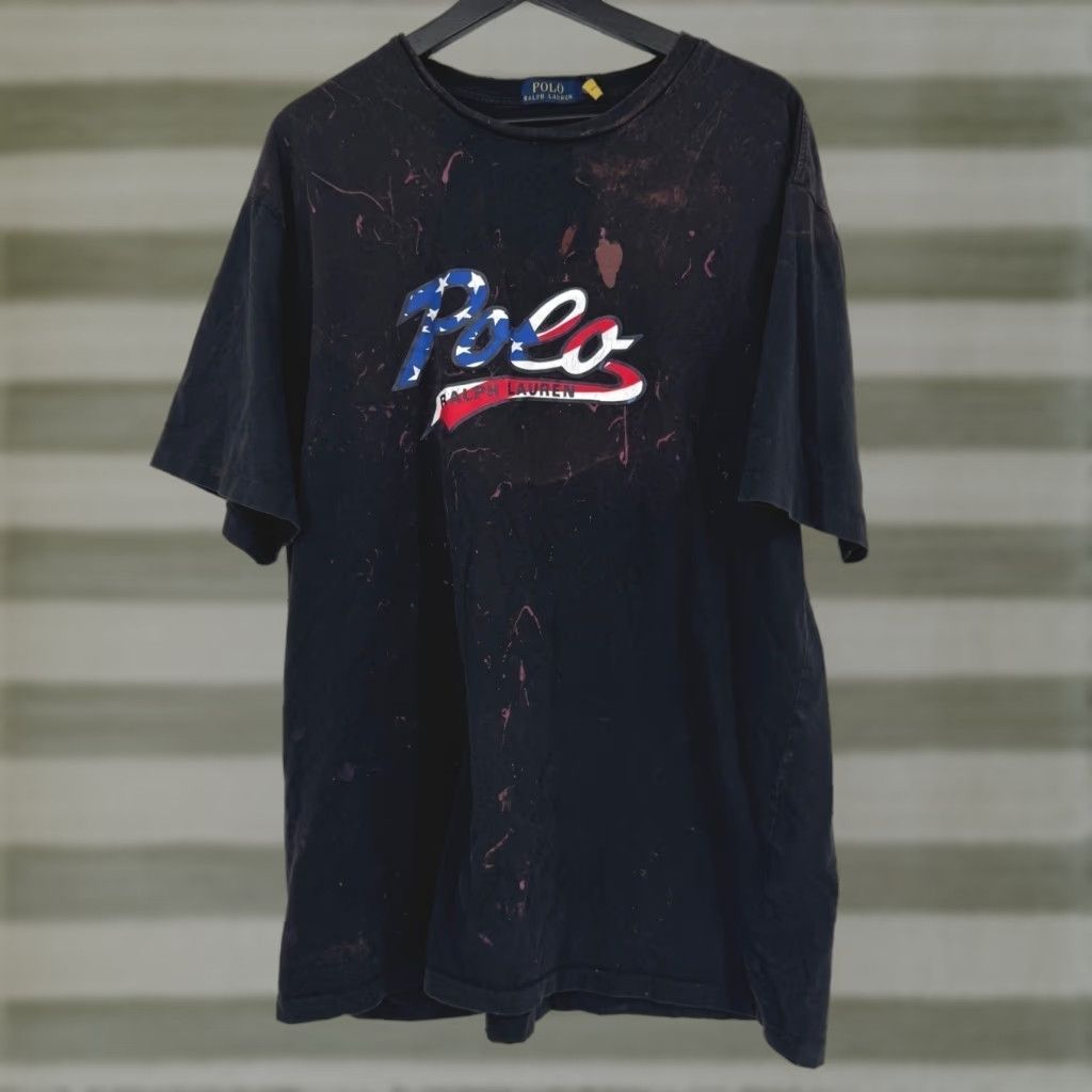 Polo Ralph Lauren Polo Ralph Lauren T-Shirt Black Graphic Print Crew Neck Short Sleeve Cotton XLT Oversized Logo USA, American Flag Mens Shirt Size US XL / EU 56 / 4 - 1 Thumbnail