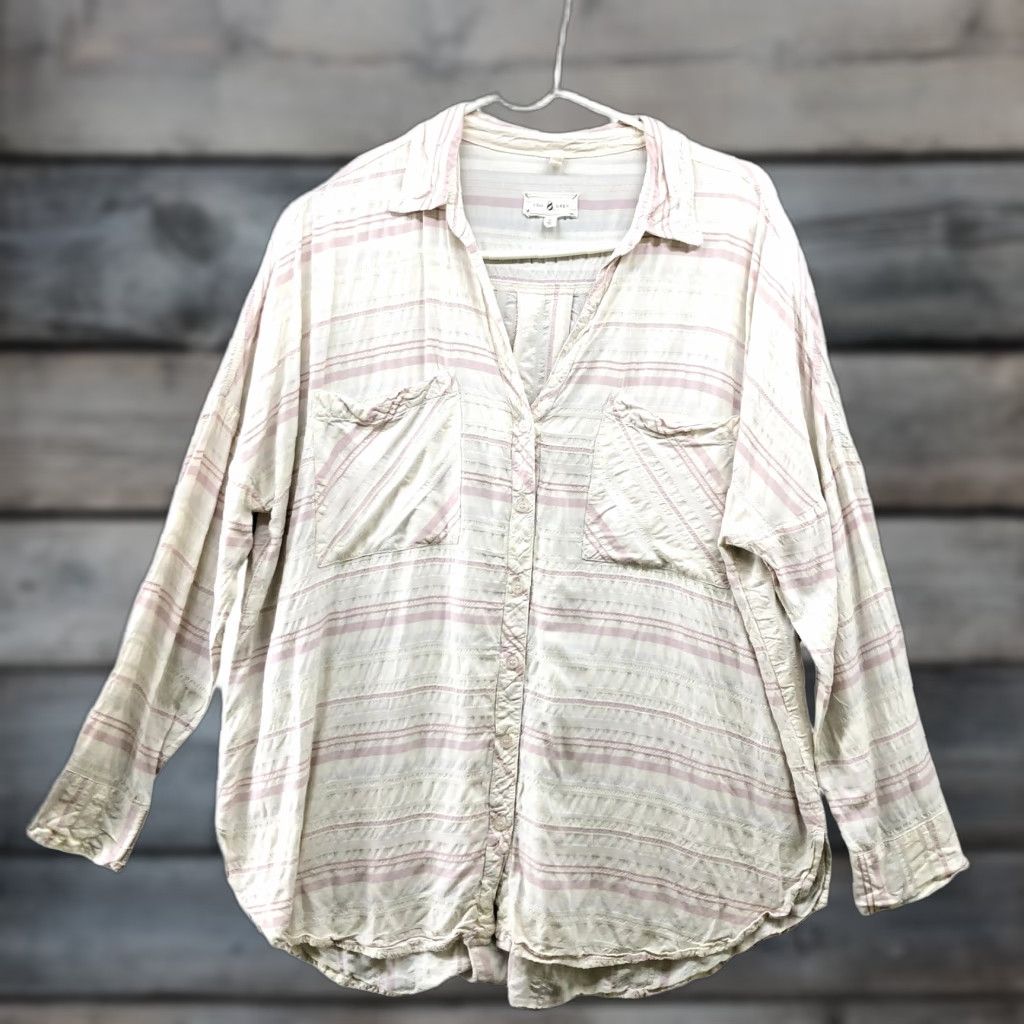 Lou & Grey Lou & Grey Rayon Shirt Womens S White Pink Long Sleeve Button Down Lightweight Size S / US 4 / IT 40 - 1 Thumbnail