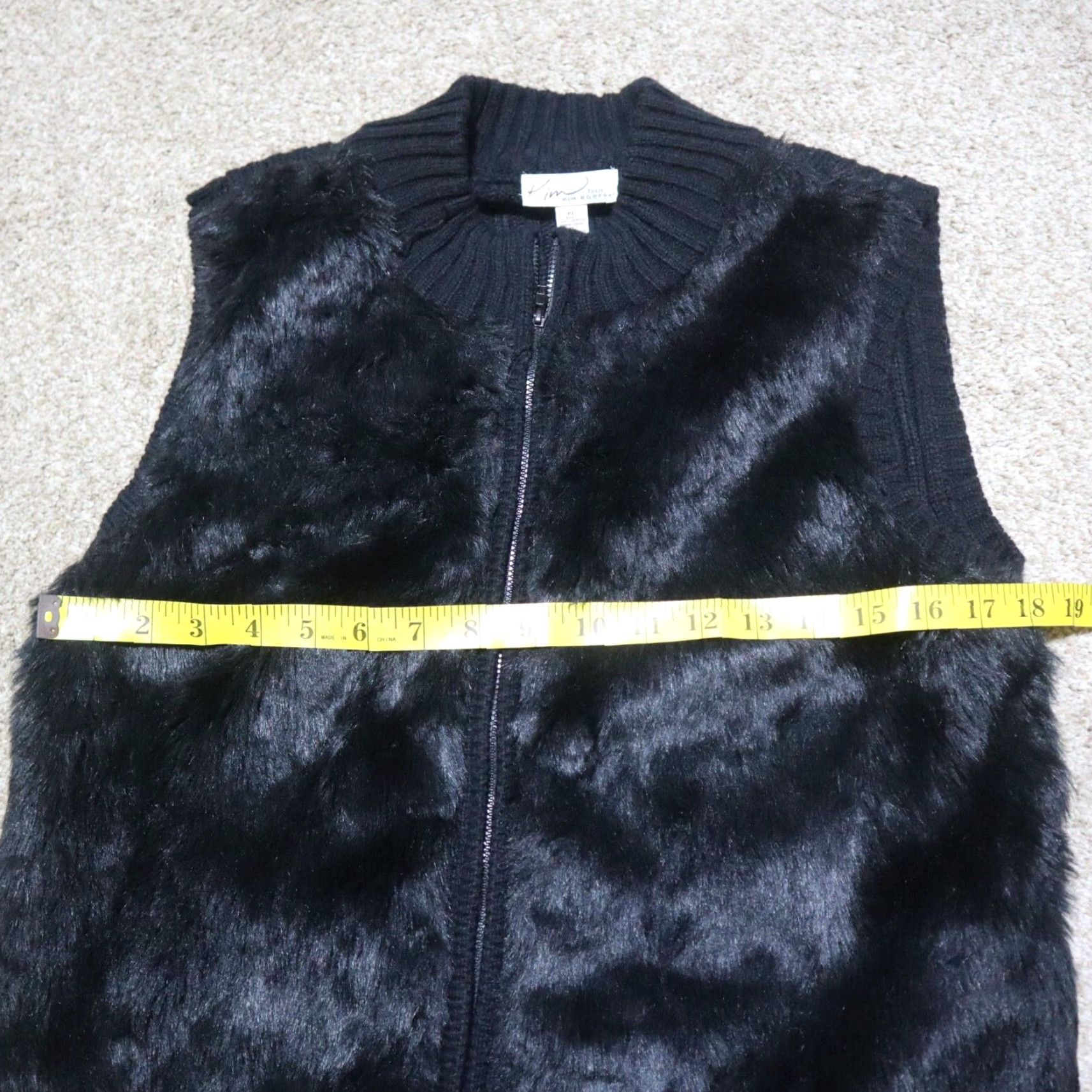 Vintage Kim Rogers Vest Women PL Black Faux Fur Knit Back Ribbed Stretch Zip Size L / US 10 / IT 46 - 6 Thumbnail