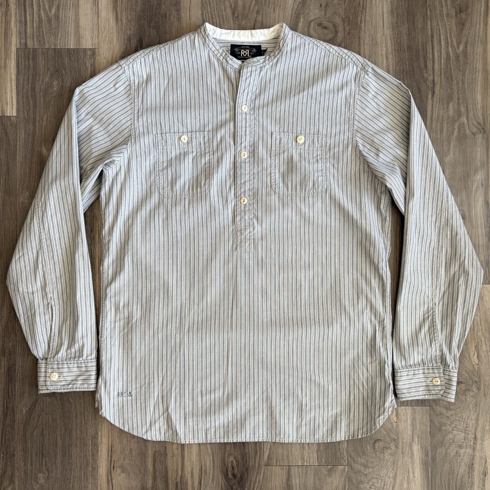 RRL Ralph Lauren indigo calico discharge print button down shirt