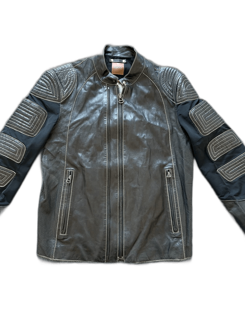 HUGO BOSS Leather Motorcycle Jacket with Unique Design