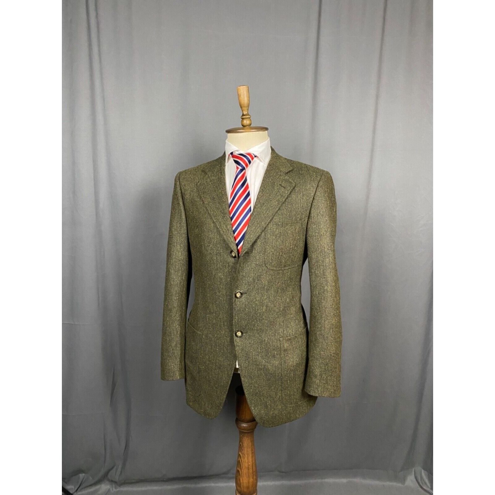 Caruso Raffaele Caruso Herringbone Men's Green Wool Blazer Sportcoa Size 50R - 13 Thumbnail