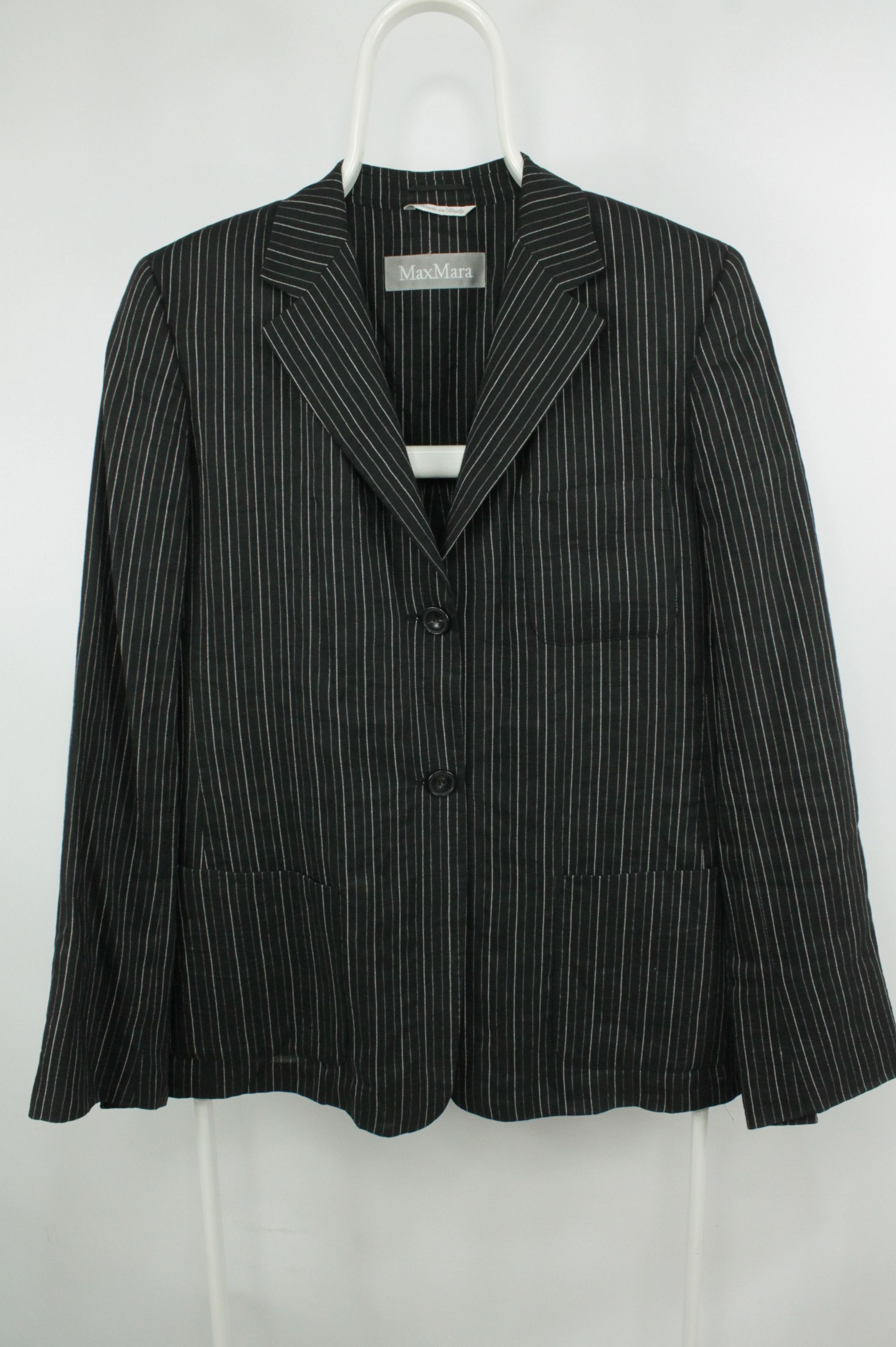 Max Mara Max Mara Black Striped Linen Blend Blazer Jacket Size L / US 10 / IT 46 - 1 Thumbnail