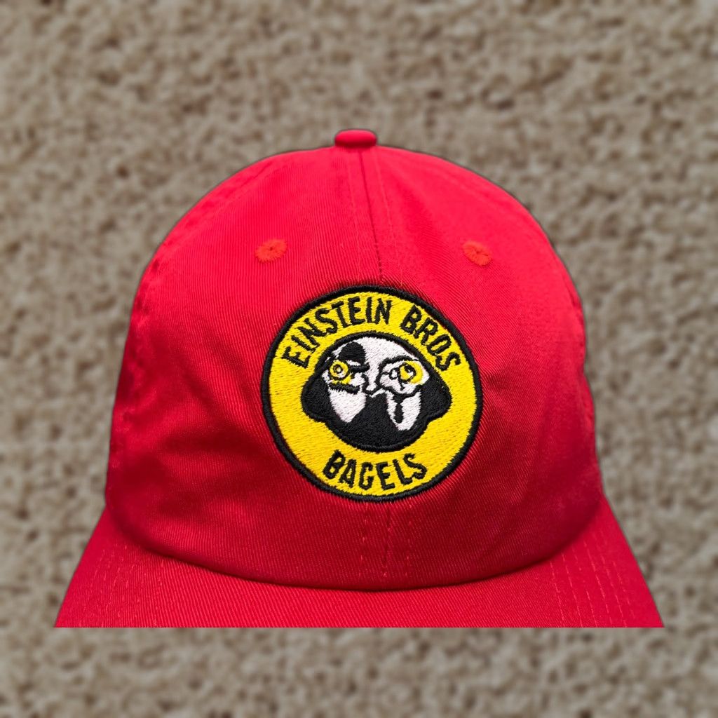 Vintage Wear Guard Bagels Hat Cap Adjustable One Size Red Cotton Polyester Blend Twill Baseball Cap Mens casual travel 90s theme Bagels Size ONE SIZE - 1 Thumbnail