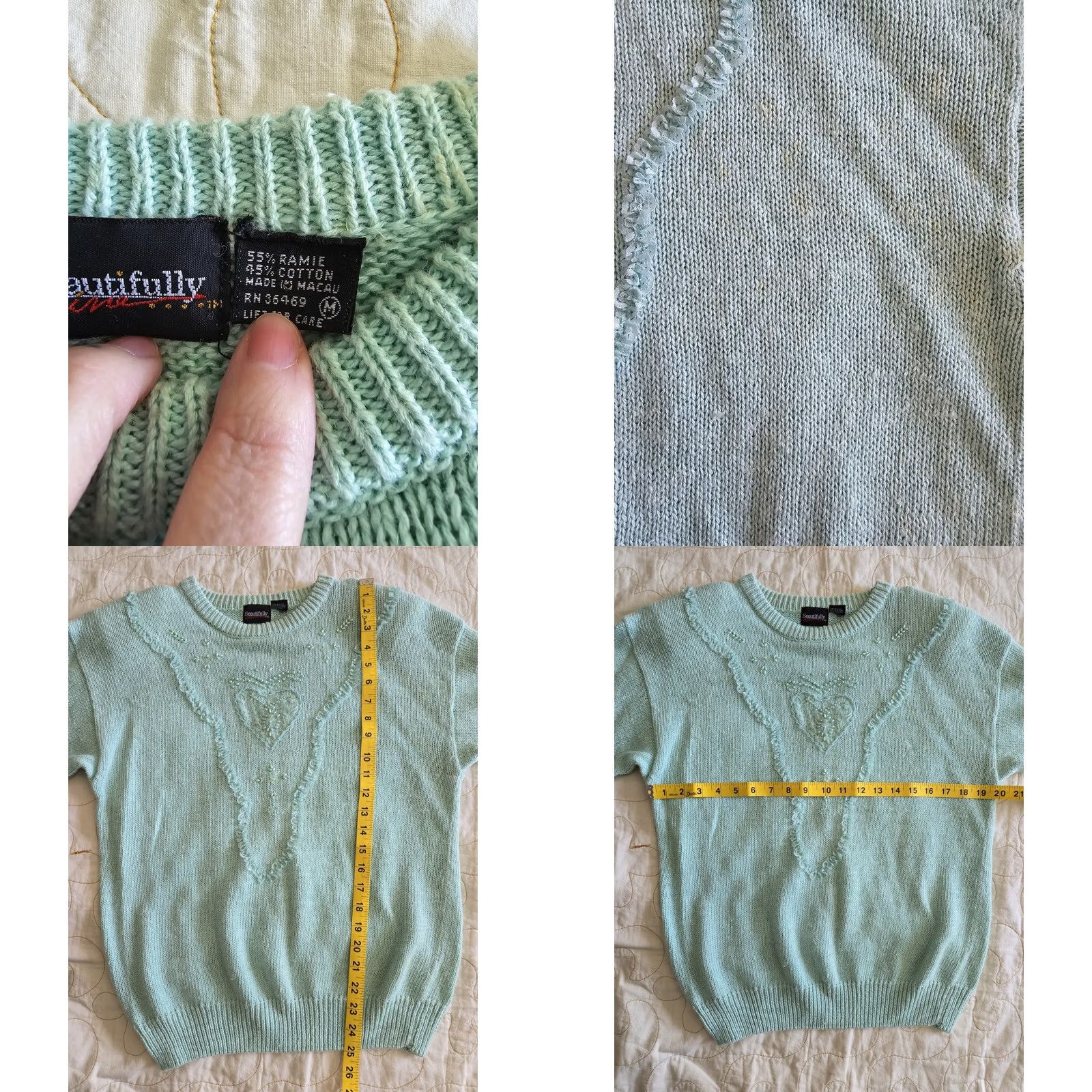 Vintage VINTAGE 80s Mint Green Beaded Heart Sweater Womens Medium Cottagecore Grandmacore Green 1980s Kitsch Teacher 1980s 1990s Size M / US 6-8 / IT 42-44 - 8 Thumbnail