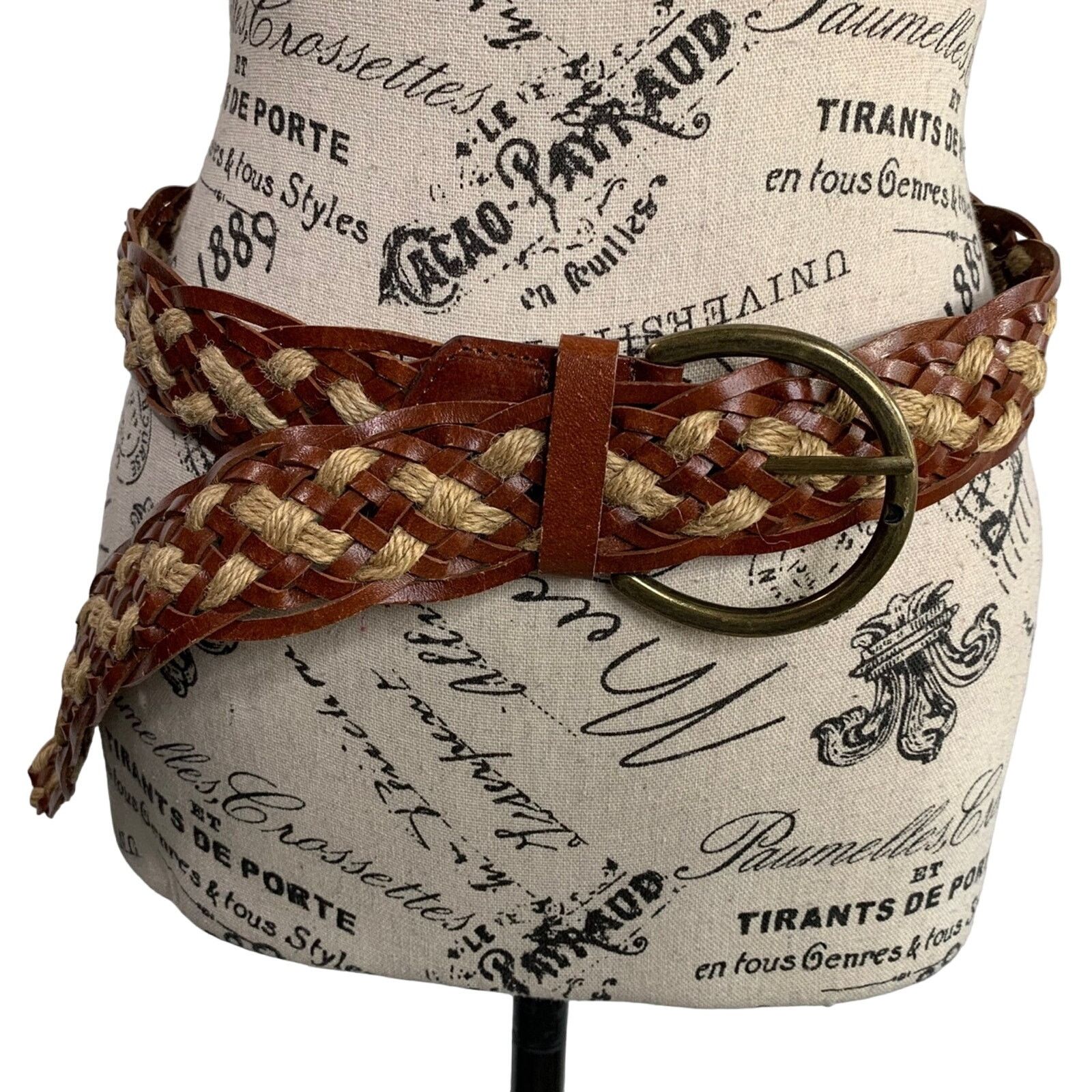 J.Crew J. Crew Women Small Belt Brown Leather Tan Jute Braided Boho Size ONE SIZE - 1 Thumbnail