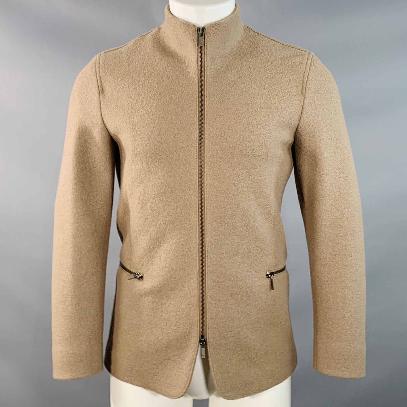 Emporio Armani EMPORIO ARMANI Size 36 Tan Wool Two Pockets Zip Up Jacket Size US S / EU 44-46 / 1 - 1 Thumbnail