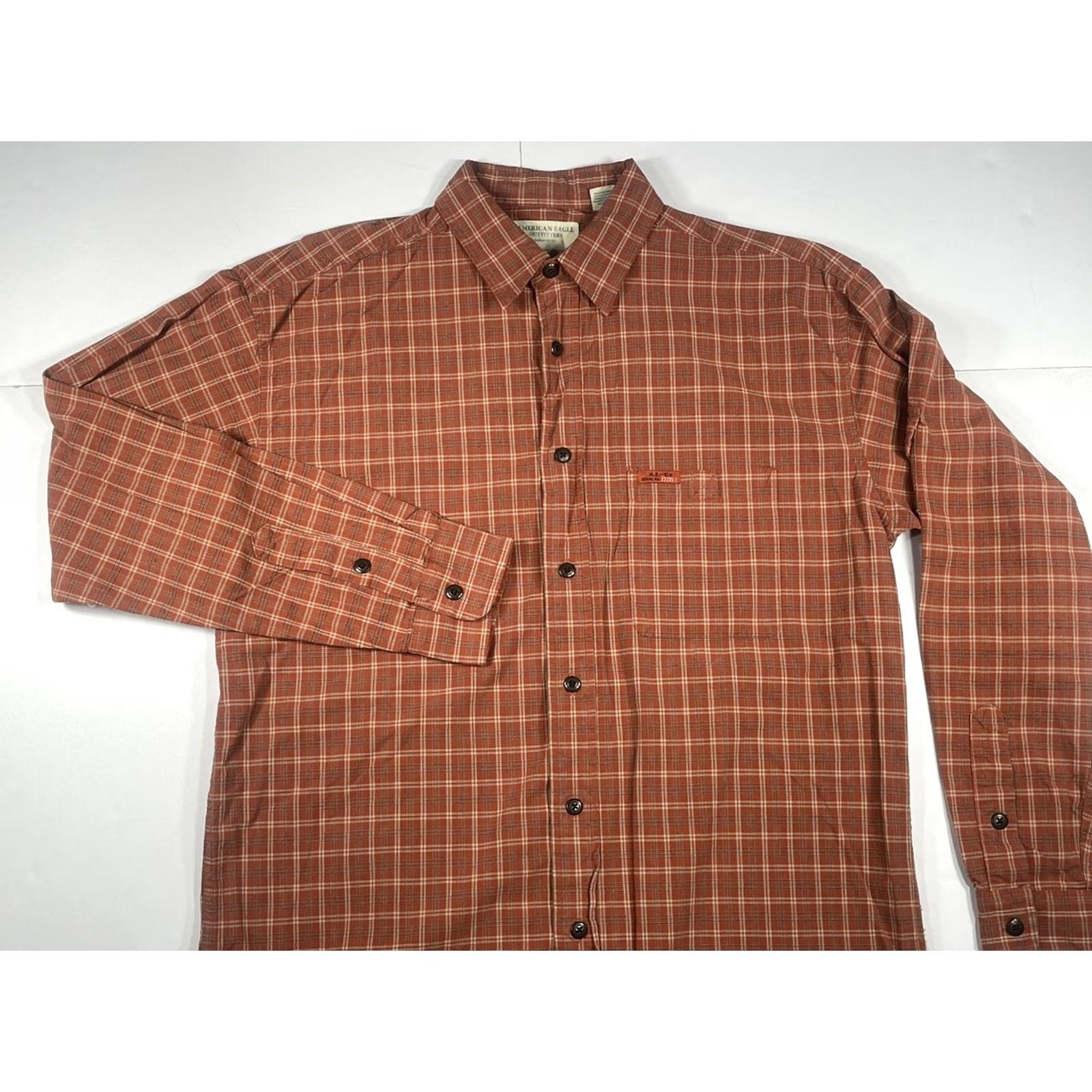 American Eagle Outfitters American Eagle Outfitters Shirt Men’s S Orange Plaid Long Sleeve Flannel Button-Up Front Shirt Size US S / EU 44-46 / 1 - 2 Thumbnail