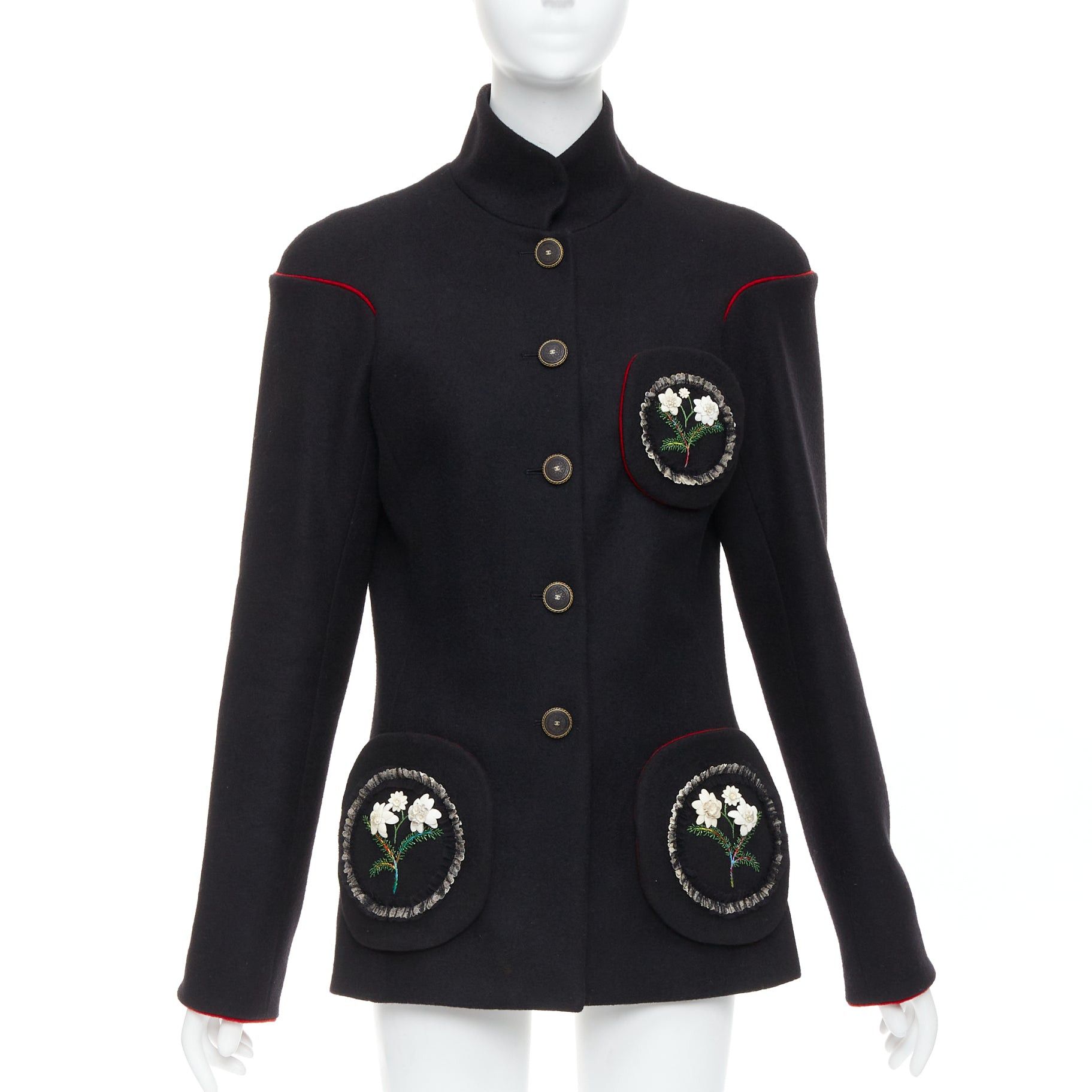 Chanel rare CHANEL 2015 Runway Edelweiss flower embroidery circle pocket wool coat FR42 Size L / US 10 / IT 46 - 1 Thumbnail