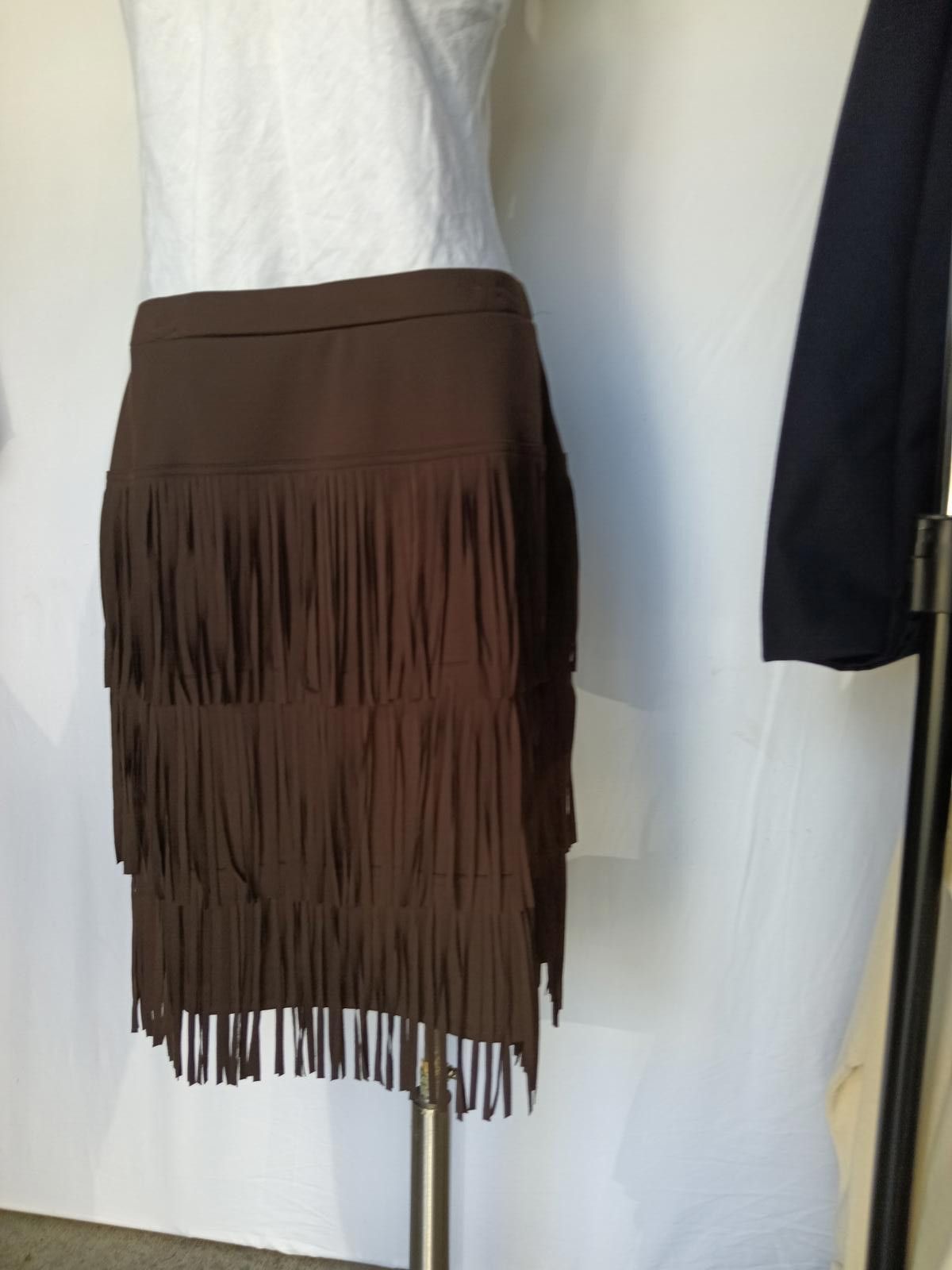 Designer Chicos Brown Fringe Skirt - Stylish and Fun! Size 28" / US 6 / IT 42 - 3 Thumbnail