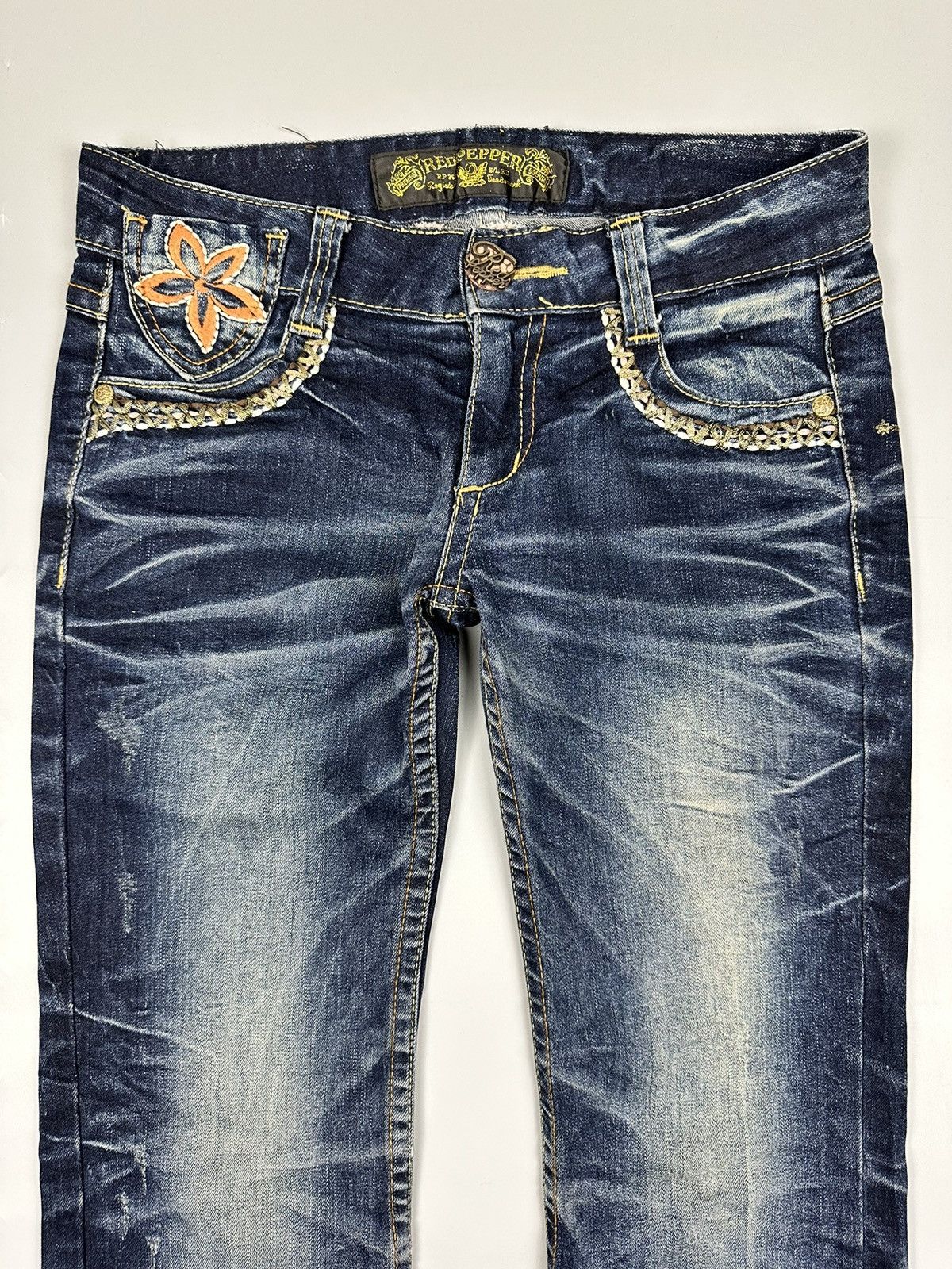 If Six Was Nine 🔥Sick🔥Red Pepper Embroidered Whiskered Flared Jeans Size US 30 / EU 46 - 5 Thumbnail
