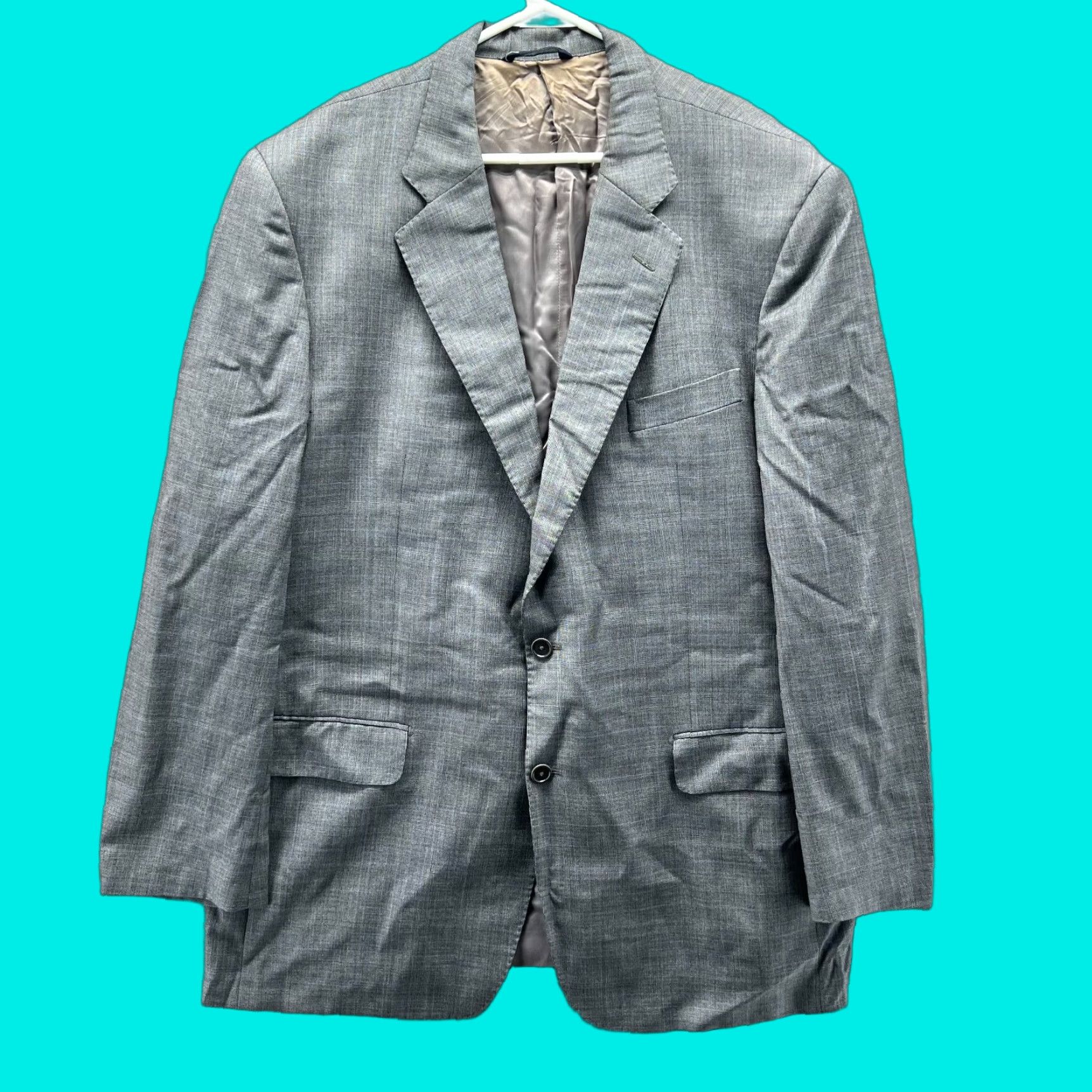 Brooks Brothers Brooks Brothers Blazer Men 46L Gray Wool Jacket Single-Breasted Notch Lapel Two-Button Front Long Solid Pinstripes (Sport Coat) Mens Size 46R - 1 Thumbnail