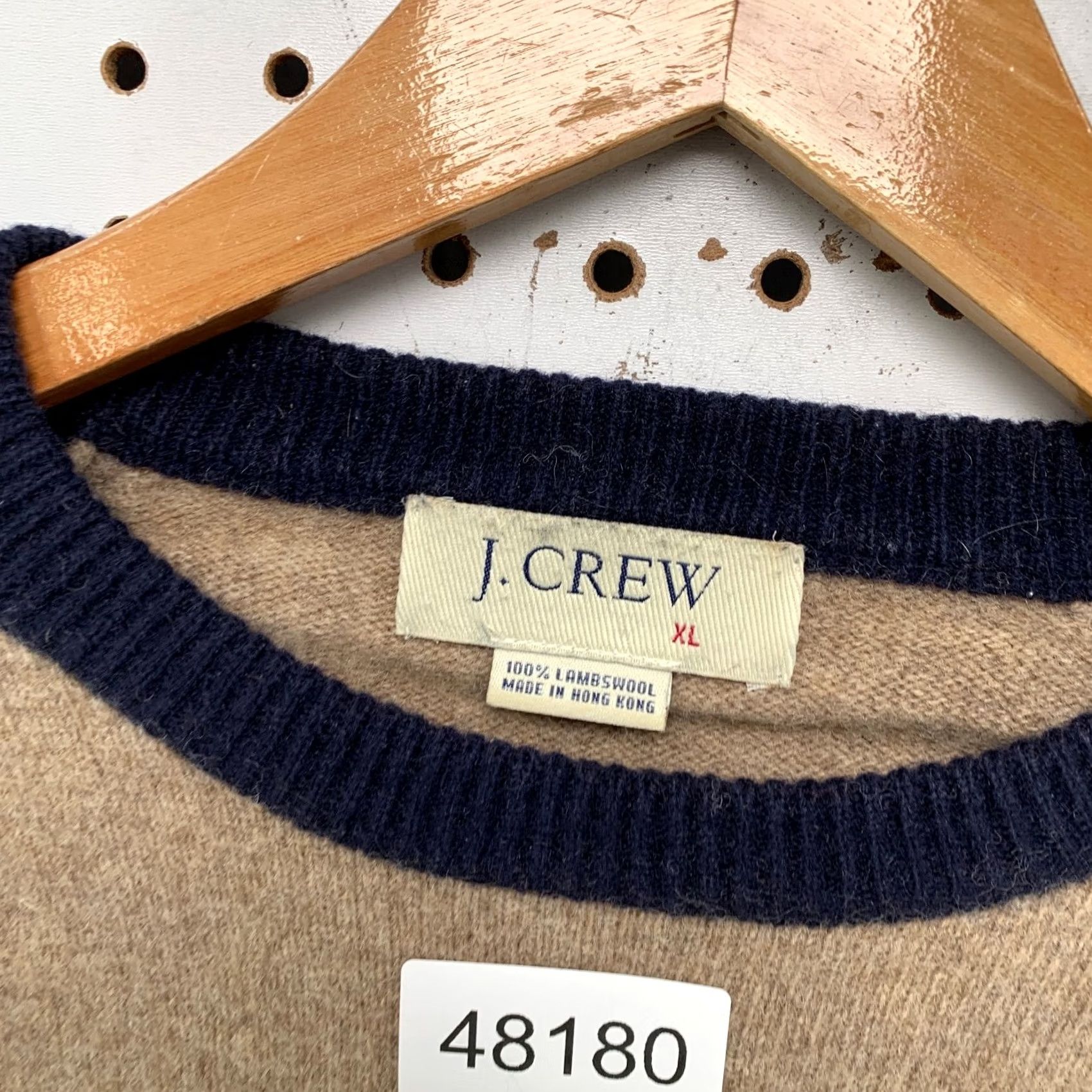 J.Crew VINTAGE J.CREW WOOL SWEATER Mens XL Blue Tan 100% Lambswool Preppy Pullover Crew Neck Long Sleeve Striped? No, Pattern: Solid Size US XL / EU 56 / 4 - 3 Thumbnail