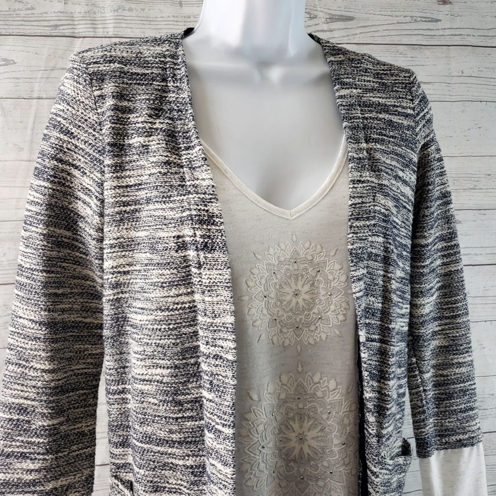 Desigual Desigual Cardigan Blouse Womens Small White Embroidered Long Sleeve Cotton Blend Top Built In Blue Accent Size S / US 4 / IT 40 - 2 Thumbnail