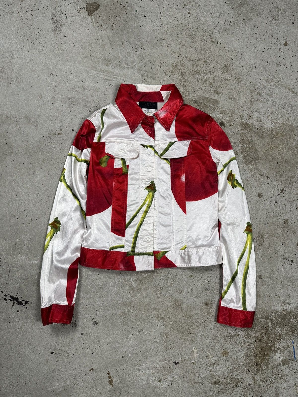Dolce & Gabbana Vintage 90s Dolce & Gabbana Satin Cherry Print Jacket Size L / US 10 / IT 46 - 1 Thumbnail