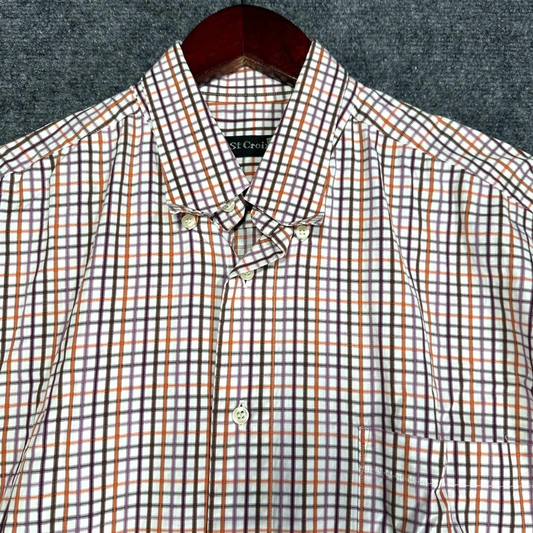 Vintage St Croix Shirt Button Up Orange Purple Plaid Cotton Long Sleeve Mens Large Size US L / EU 52-54 / 3 - 5 Thumbnail