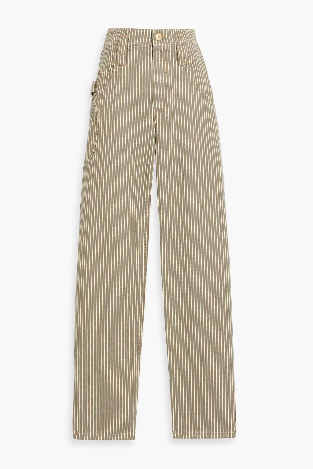 Brunello Cucinelli o1y0725 Striped Denim Pant in Military Green/White Size 25" / US 0 / IT 36 - 1 Thumbnail