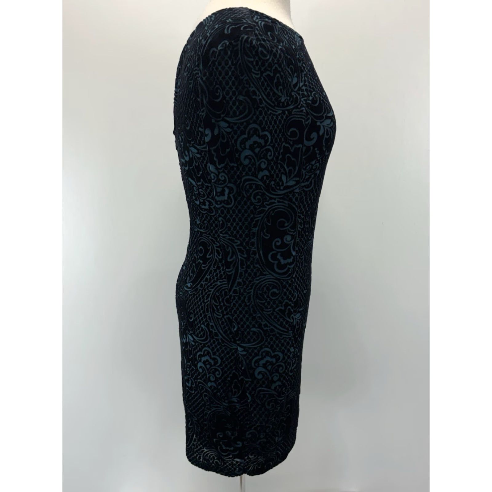 Guess GUESS Flocked Velvet Mini Dress 8 Blue Black Whimsigoth Y2K Long Sleeve Womens Size M / US 6-8 / IT 42-44 - 4 Thumbnail