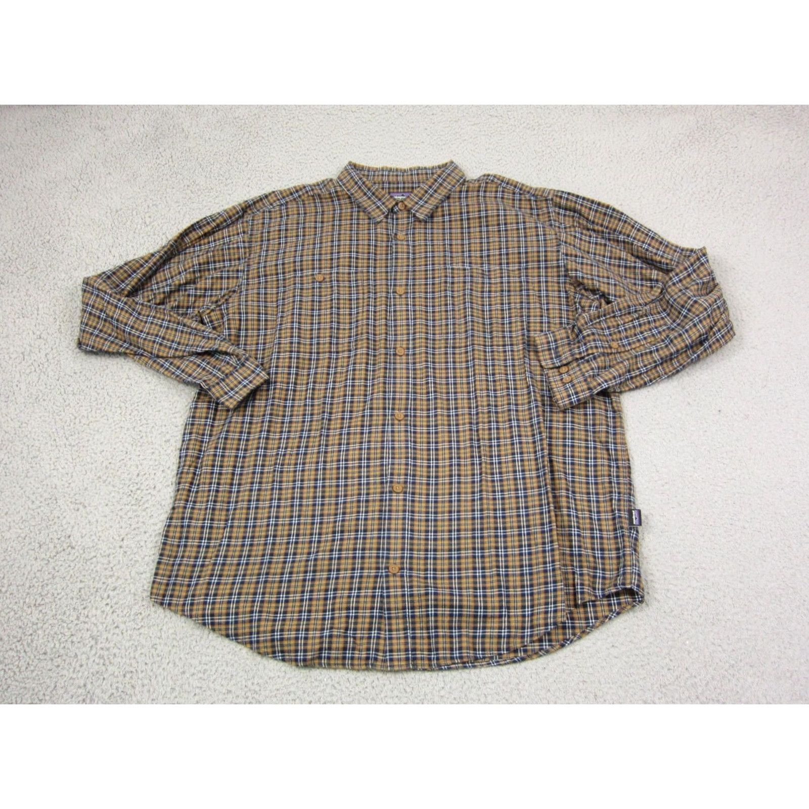 Patagonia Patagonia Shirt XL Blue Yellow Check Organic Cotton Mens Short Sleeve Button-Up Collared Size US XL / EU 56 / 4 - 2 Thumbnail