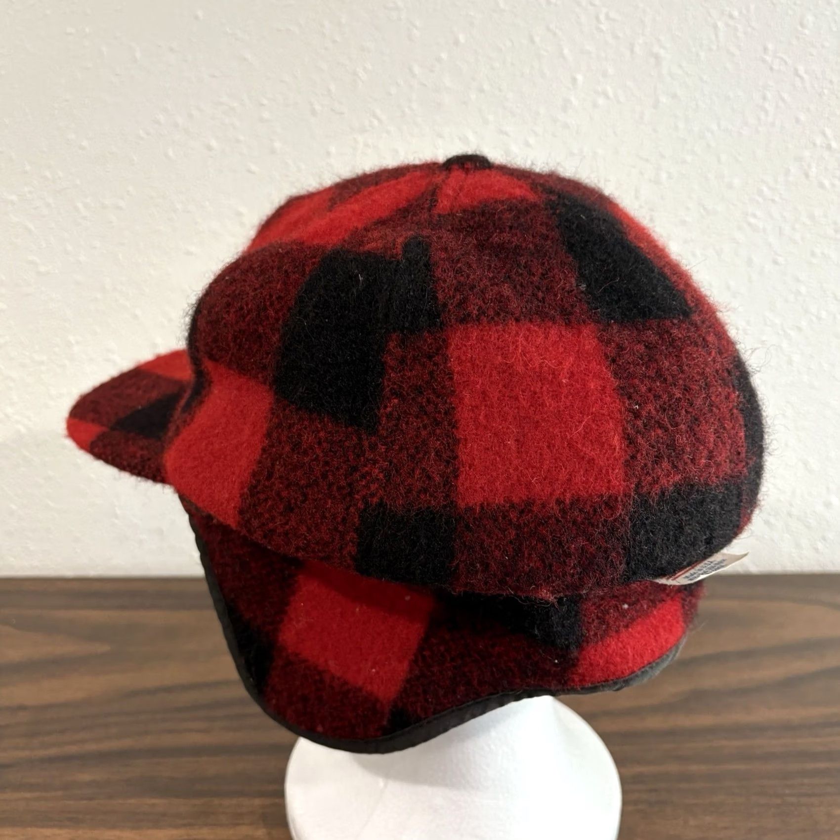 Vintage VINTAGE Buffalo Plaid Wool Winter Hat Ear-Flaps Red Black Check Size XL USA Trapper Hat Unisex Adults Size ONE SIZE - 4 Thumbnail