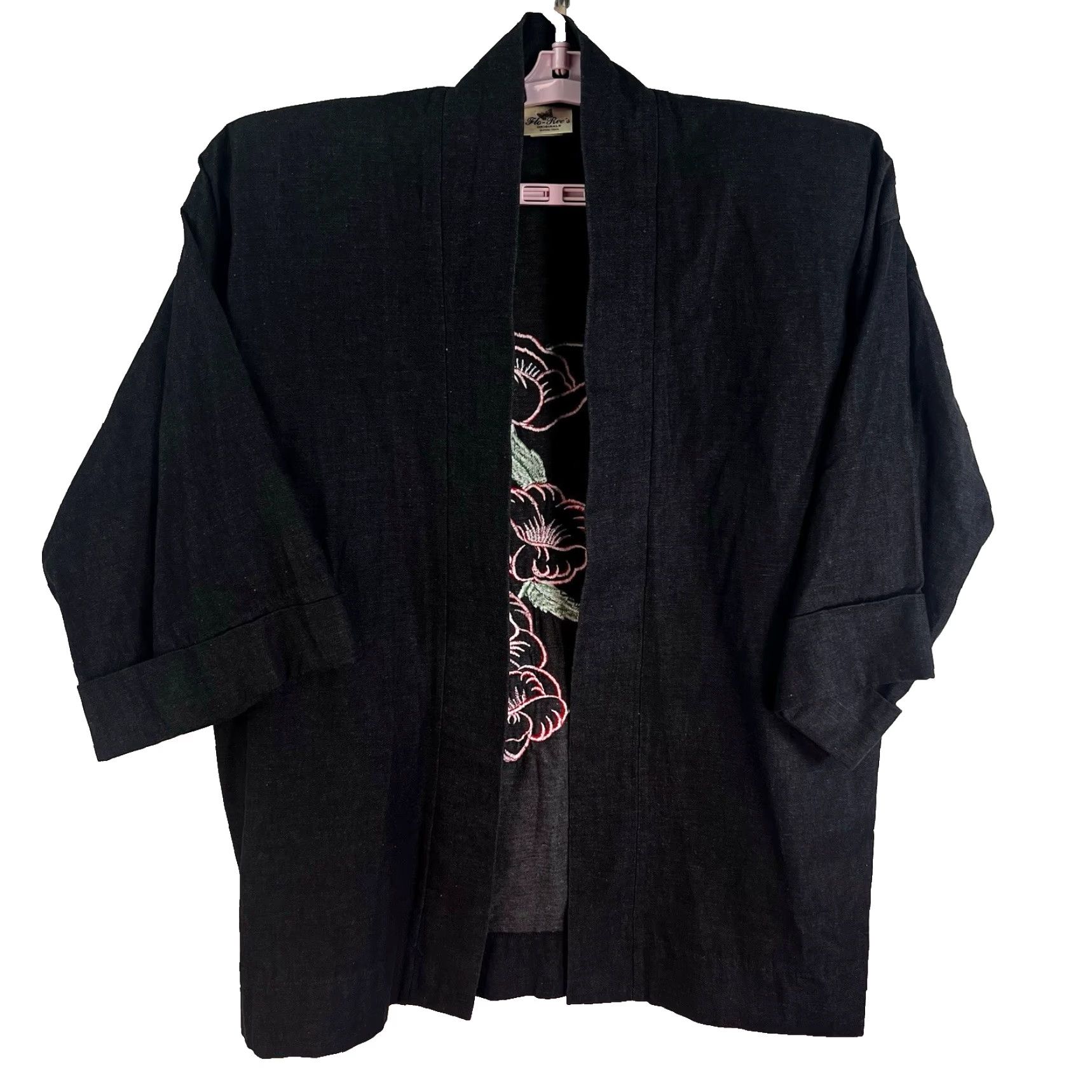 Denime VINTAGE Flo-Rees Floral Denim Blazer Womens 2XL Black Embroidered 80s 90s Size XXL / US 16-18 / IT 52-54 - 2 Thumbnail