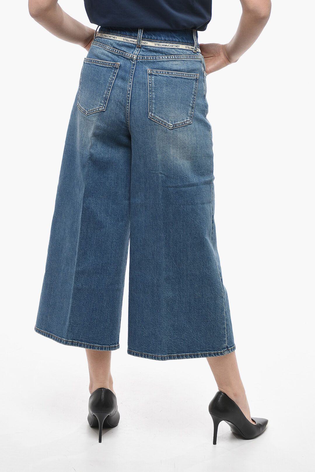 Stella McCartney og1mm0824 Cropped Fit Gaucho Denims With Logoed in Blue Size 28" / US 6 / IT 42 - 2 Thumbnail
