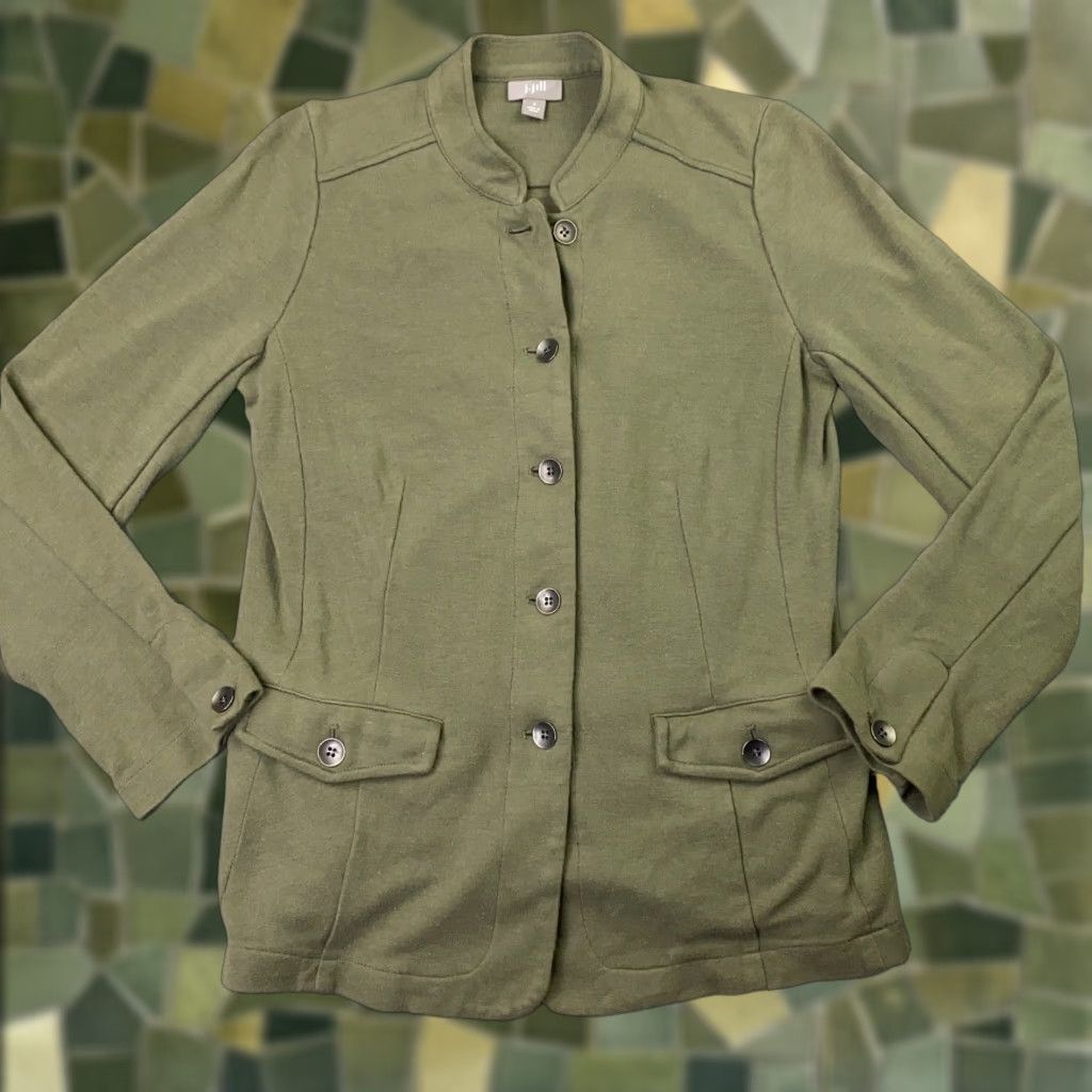 J. Jill J. Jill Jacket Womens Small Green Button Up High Neck Knit Pocket Pockets Classic Fit Regular Size S / US 4 / IT 40 - 1 Thumbnail
