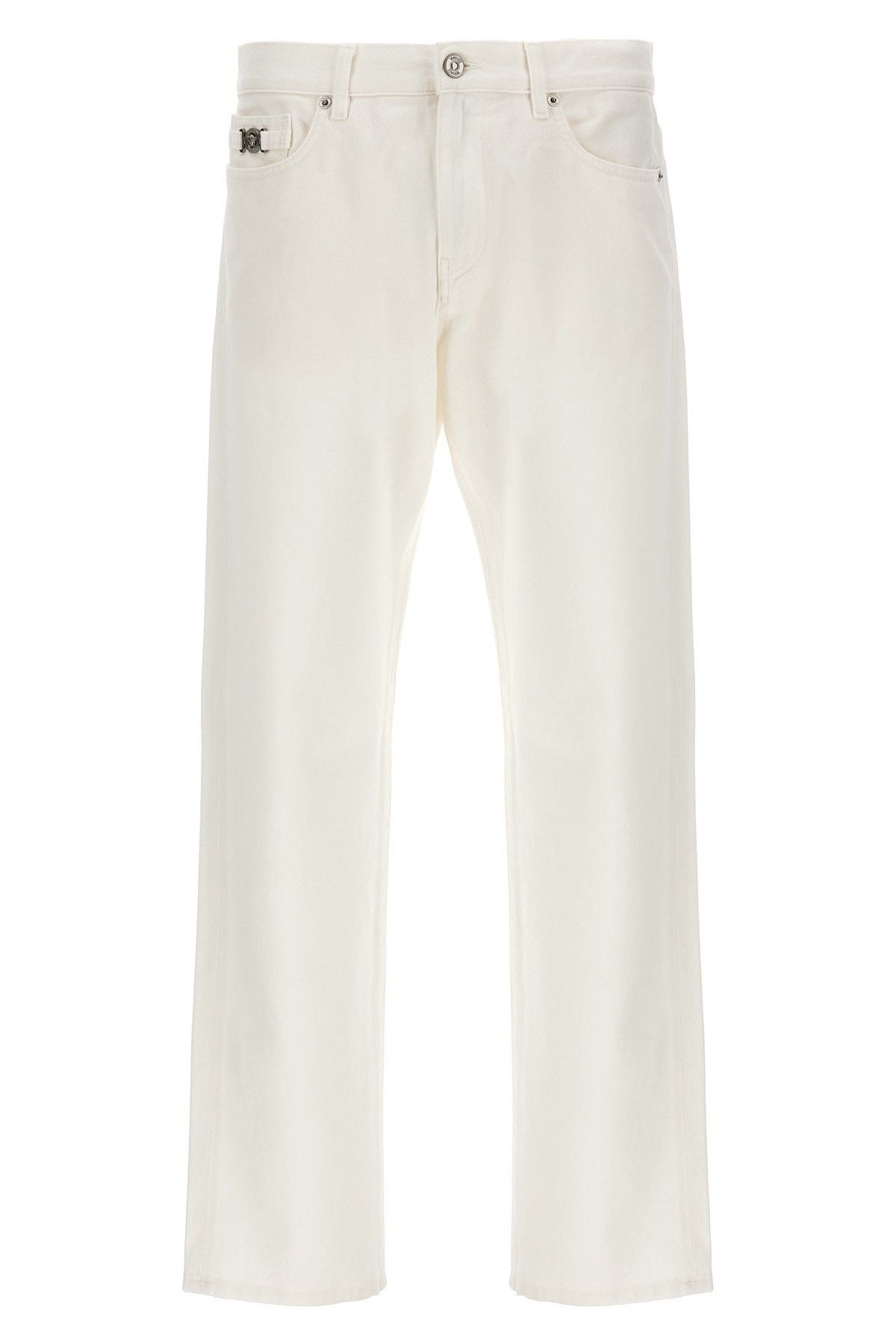 image of Versace Logo Horsebit Jeans in White, Men's (Size 31)