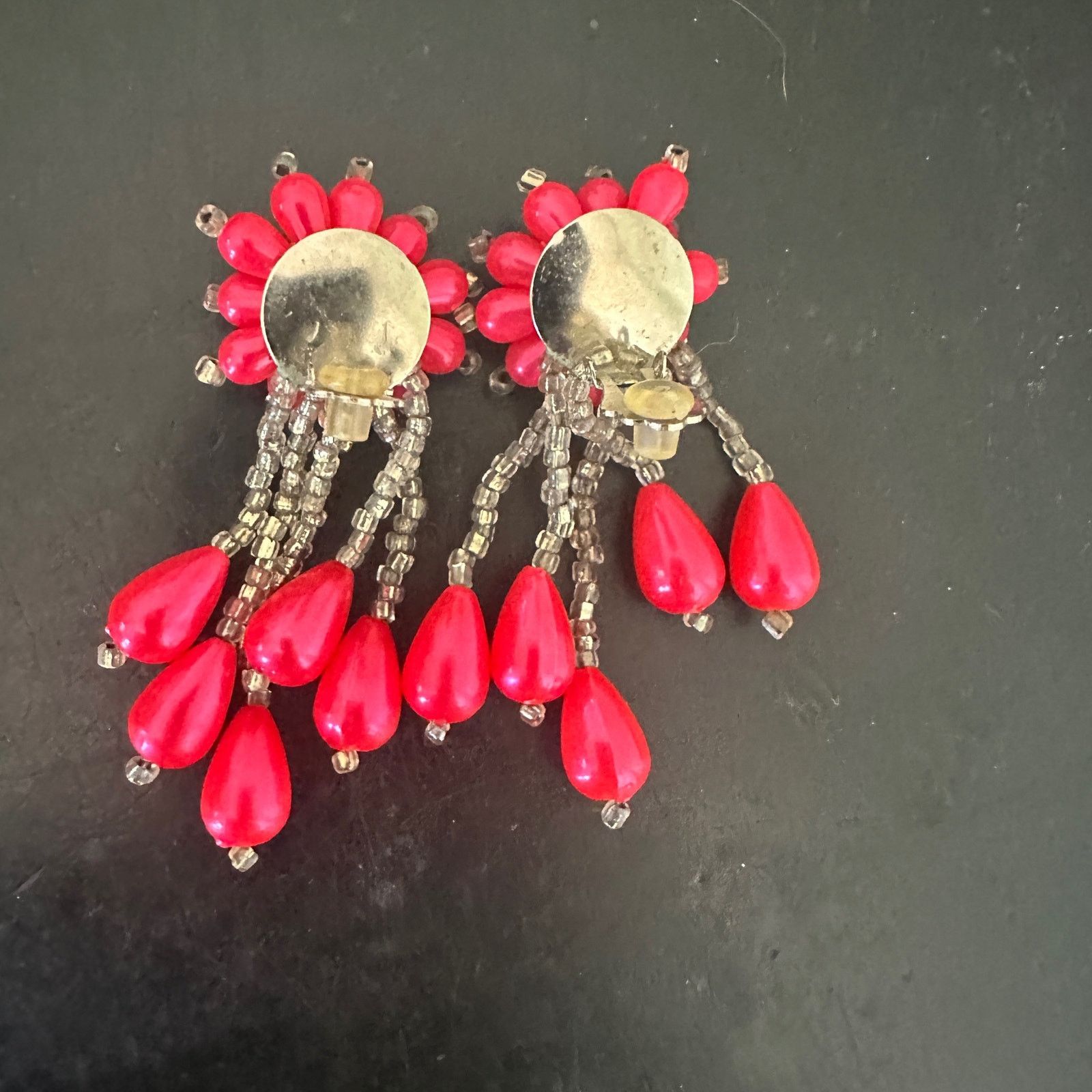 Vintage Vintage 1980s Pink Fuschia Beaded Dangle Clip On Earrings Size ONE SIZE - 4 Thumbnail