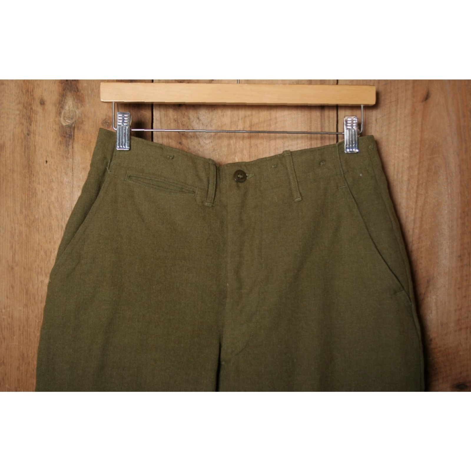 Olive VINTAGE Serge OD Olive Green Wool Military Army Officer Pants Sz. 29x28 Size US 29 - 2 Thumbnail