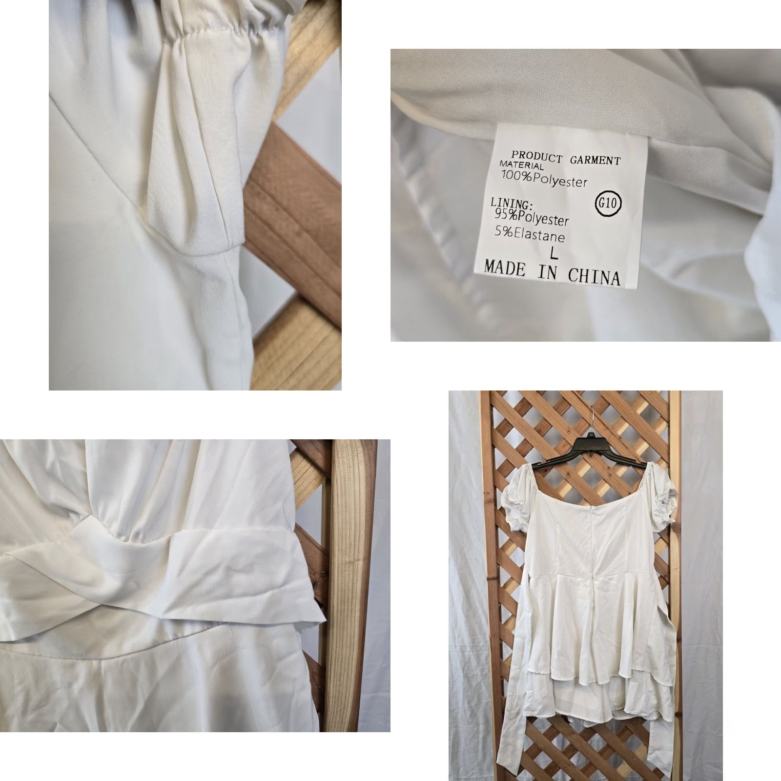 Vintage Women's Romper Tie Back Off Shoulder Short Sleeve Mini White Size L Size 36" / US 14 / IT 50 - 8 Thumbnail