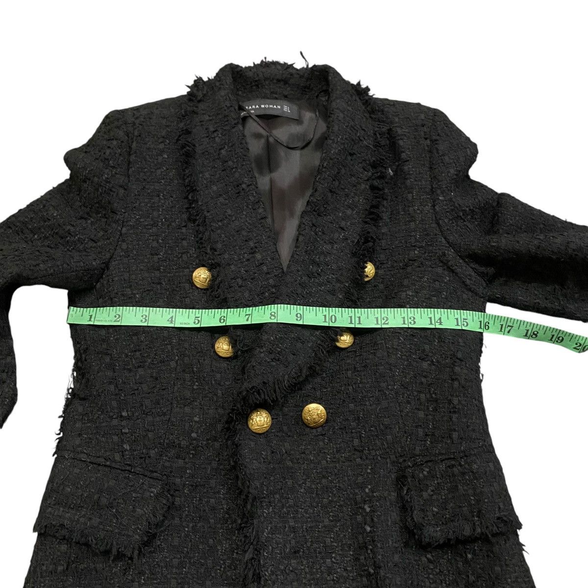 Zara Black Blazer Tweed Whit Gold Button Coat Jacket