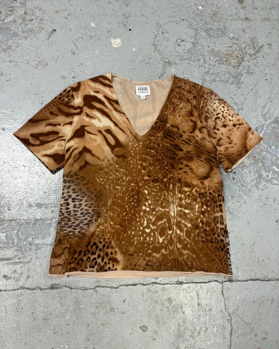 Gianfranco Ferré Animal Print V-Neck T-Shirt