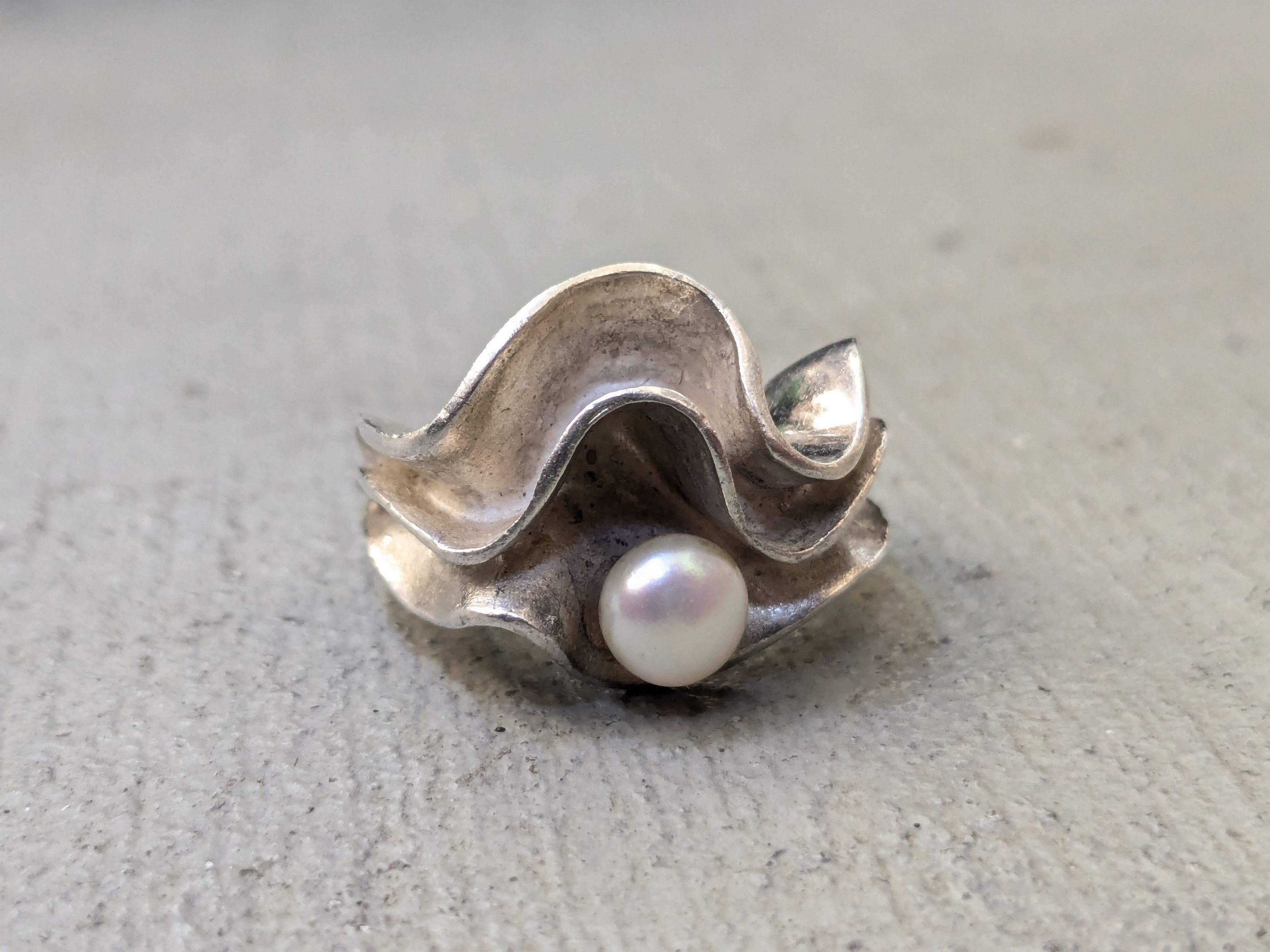 Other Vintage Sterling Silver Ring Pearl 7.5 Modern Abstract Size ONE SIZE - 16 Thumbnail