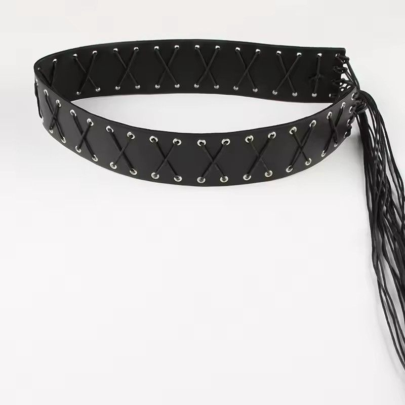 Japanese Brand × Vintage Vintage Bandage Tassels Pu Belt Y2K Hollow Out Size ONE SIZE - 5 Thumbnail
