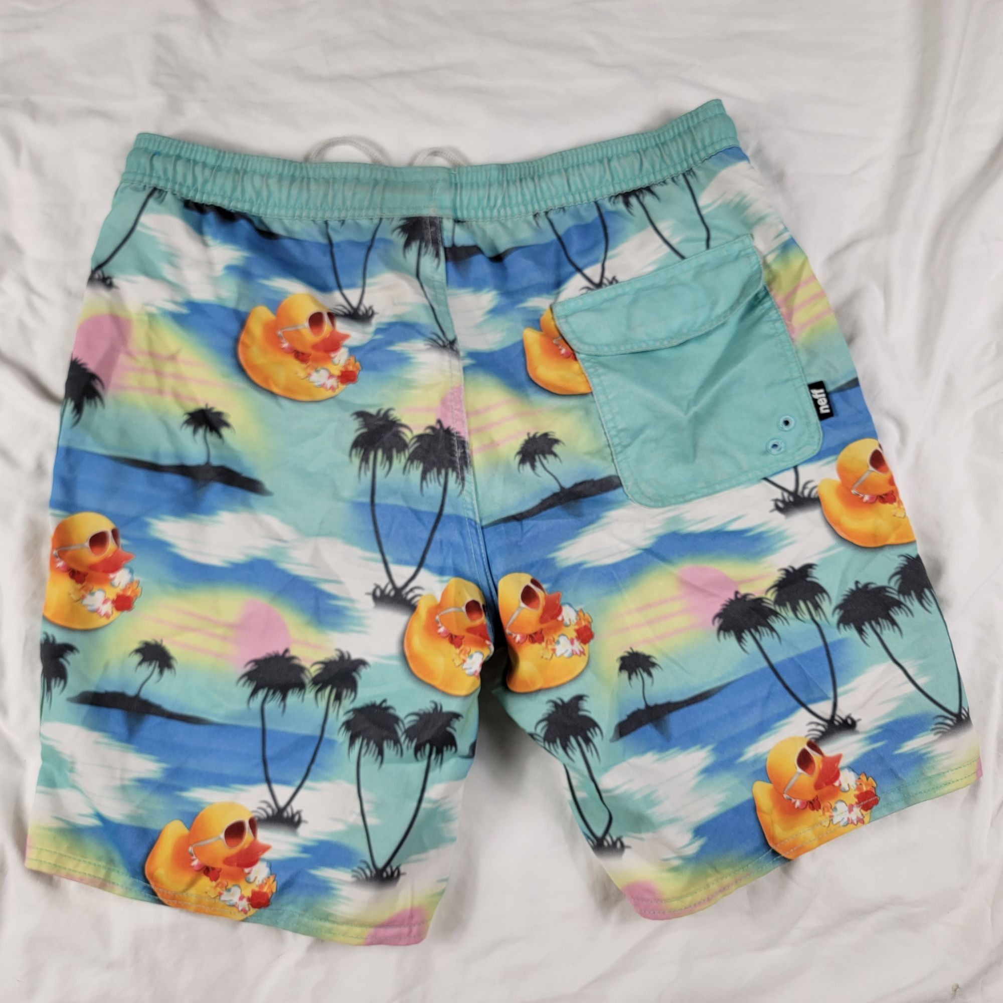 NEFF Neff Mens Medium Swim Trunks With Rubber Duckie Palm Trees S Size US 38 / EU 54 - 2 Thumbnail