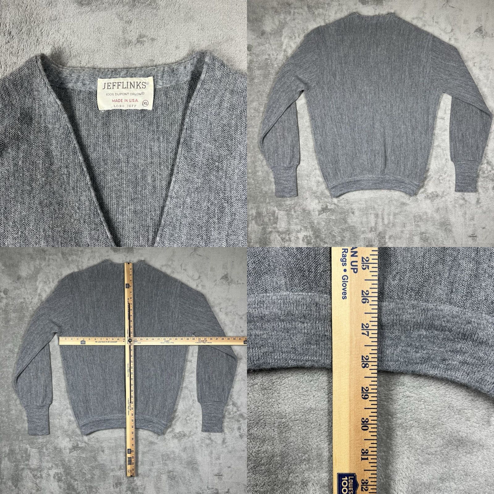 Vintage VINTAGE Jefflinks Cardigan Sweater Mens XL Gray 100% DuPont Orlon Knit Tight-Knit Fair Isle V-Neck Long Sleeve Hand Wash Only Regular Fit Crew? Size US XL / EU 56 / 4 - 8 Thumbnail