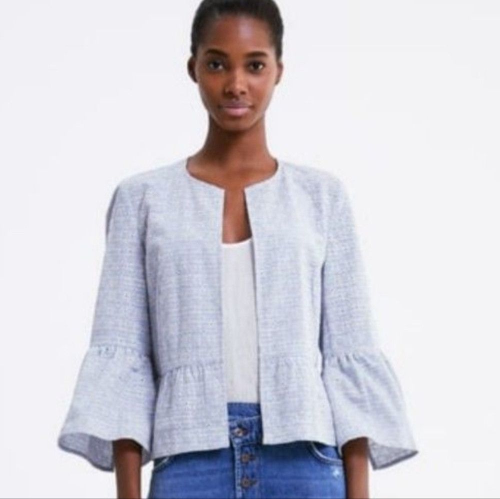 Zara ZARA | Eyelet Jacket Embroidered Blue Sz XS Size XS / US 0-2 / IT 36-38 - 1 Thumbnail