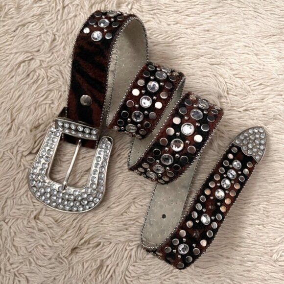 Other Animal Print Faux Fur Studded Rhinestone Belt - Large Size ONE SIZE - 8 Thumbnail